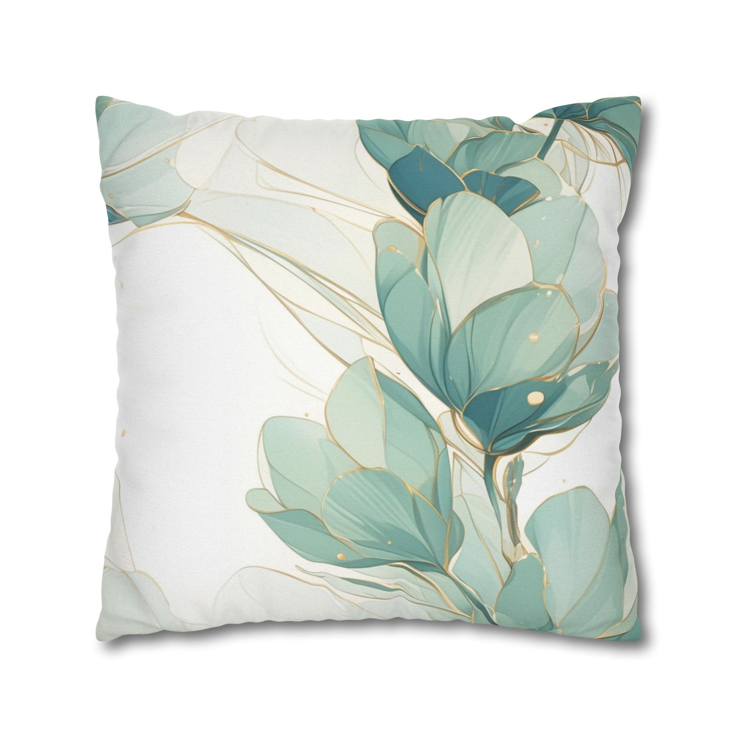 Botanical Teal Floral Square Pillow Cover — Soft Spun Polyester Decorative Throw Pillowcase