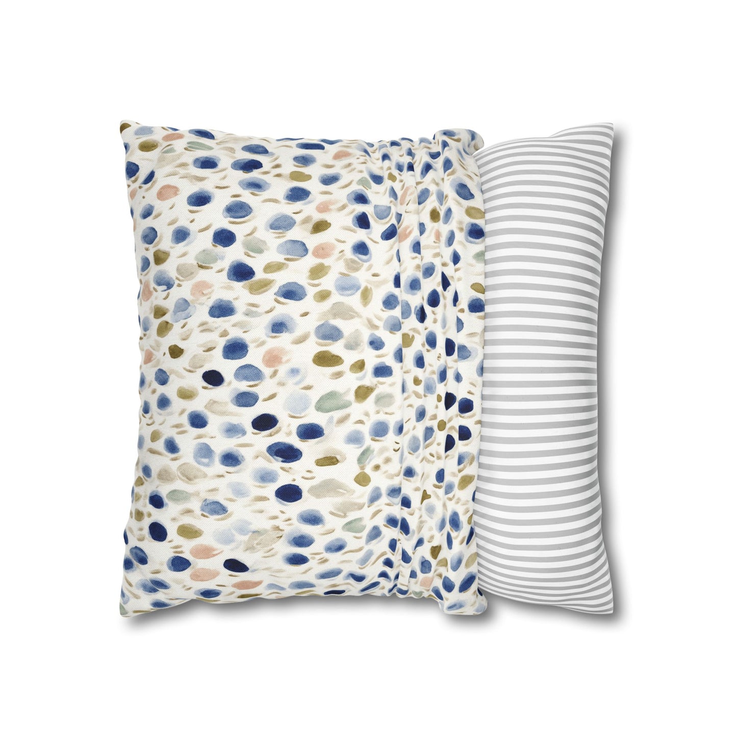 Watercolor Pebble Pattern Pillowcase — Blue & Neutral Square Throw Pillow Cover