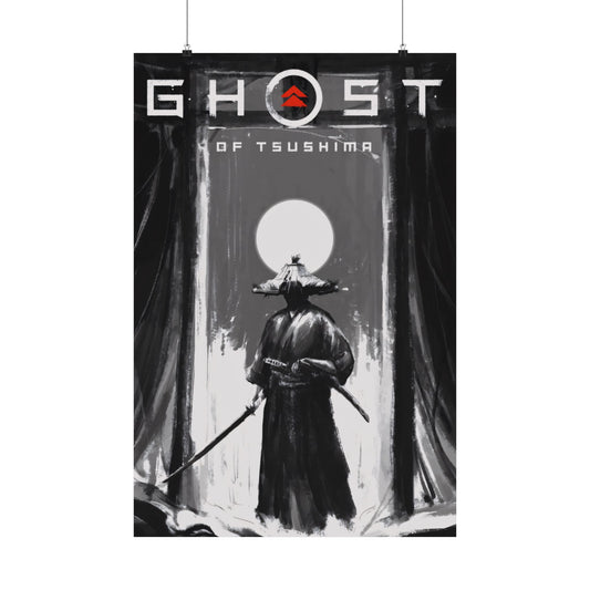 Ghost of Tsushima Matte Poster — Samurai Black & White Vertical Art Print