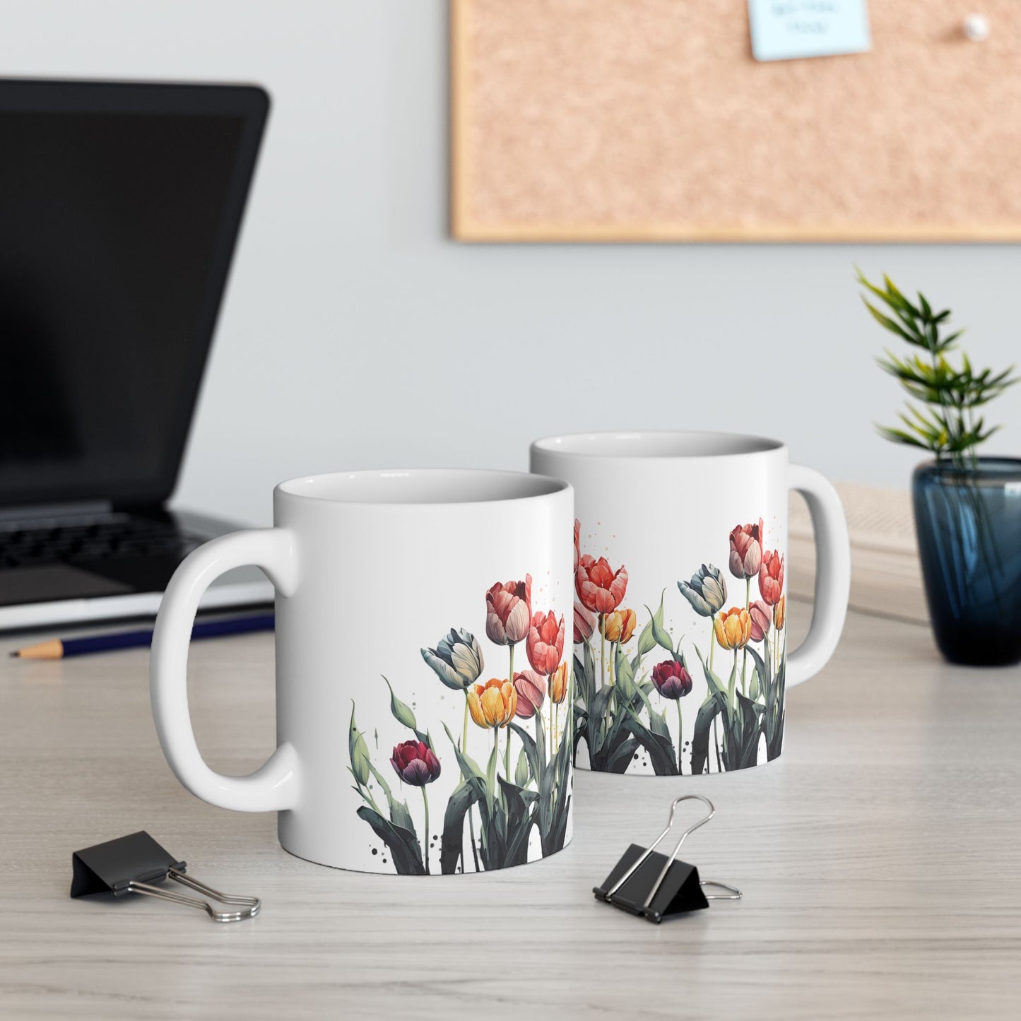Tulip Garden Ceramic Mug — Floral Watercolor Coffee Cup (11oz & 15oz)