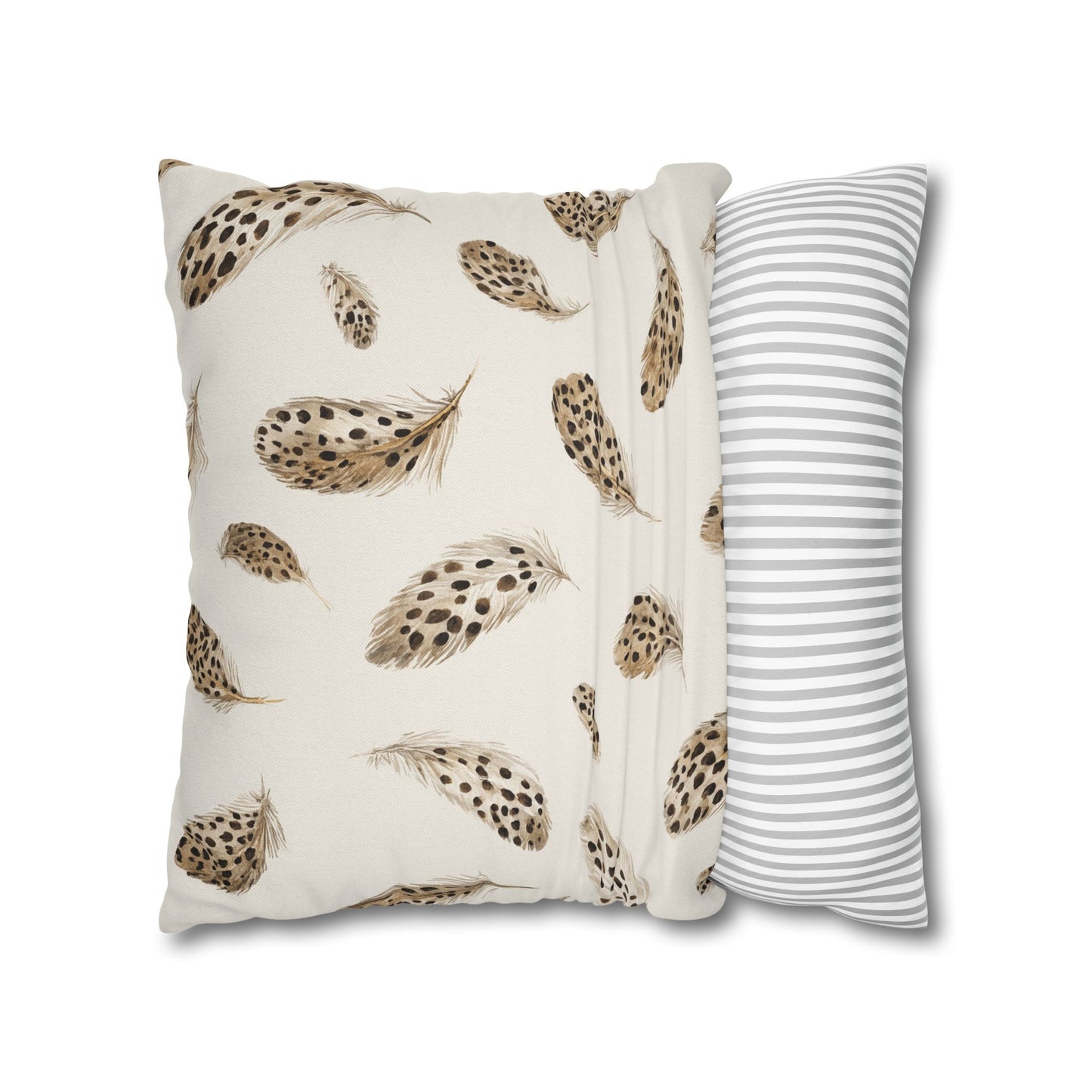 Feather Toss Decorative Pillowcase — Neutral Speckled Feathers Square Throw Pillow Cover