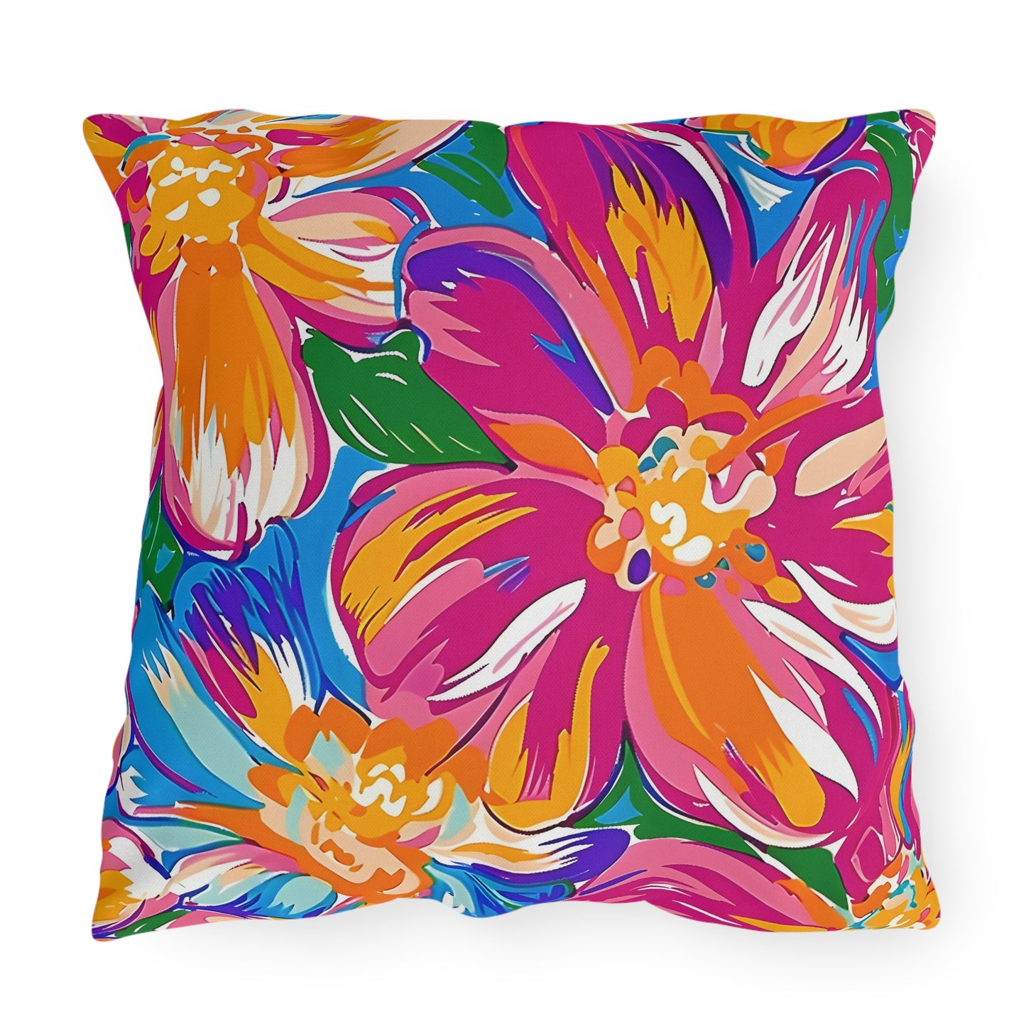 Bright Tropical Floral Outdoor Pillow | Colorful Hibiscus Patio Cushion