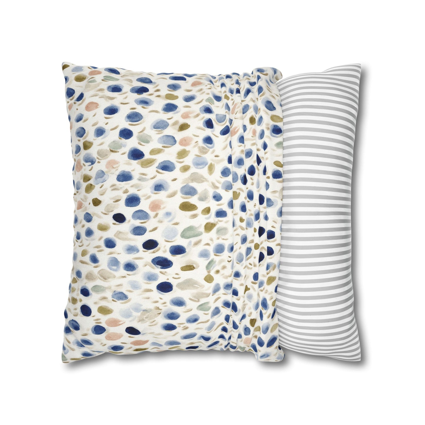 Watercolor Pebble Pattern Pillowcase — Blue & Neutral Square Throw Pillow Cover