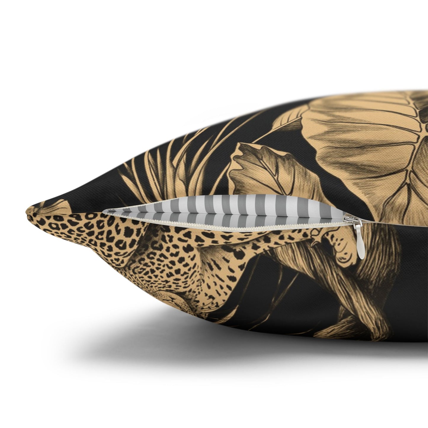 Tropical Leopard Decorative Pillowcase — Gold Palm Leaves on Black