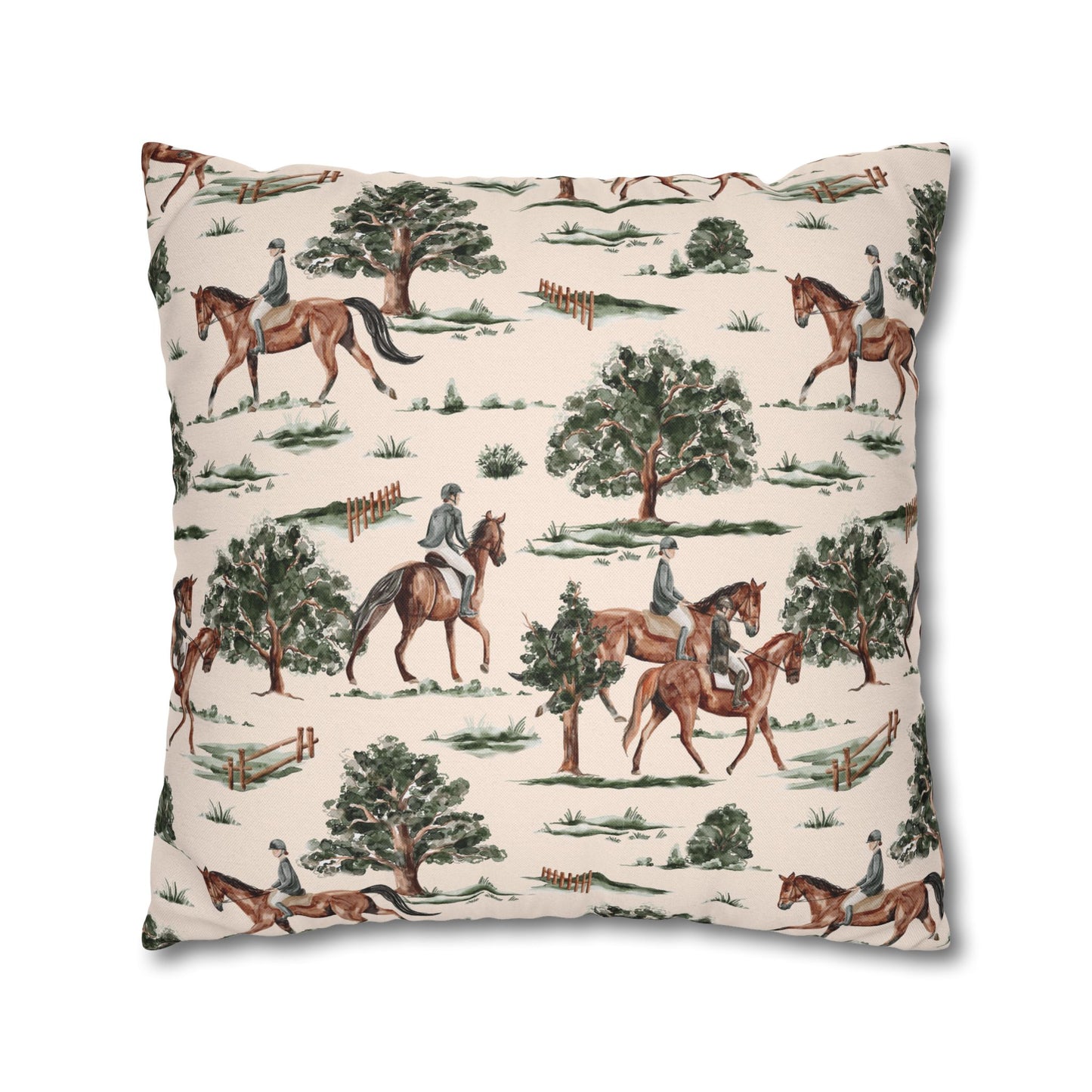 Equestrian Decorative Pillow Cover — Horse Riding Pattern