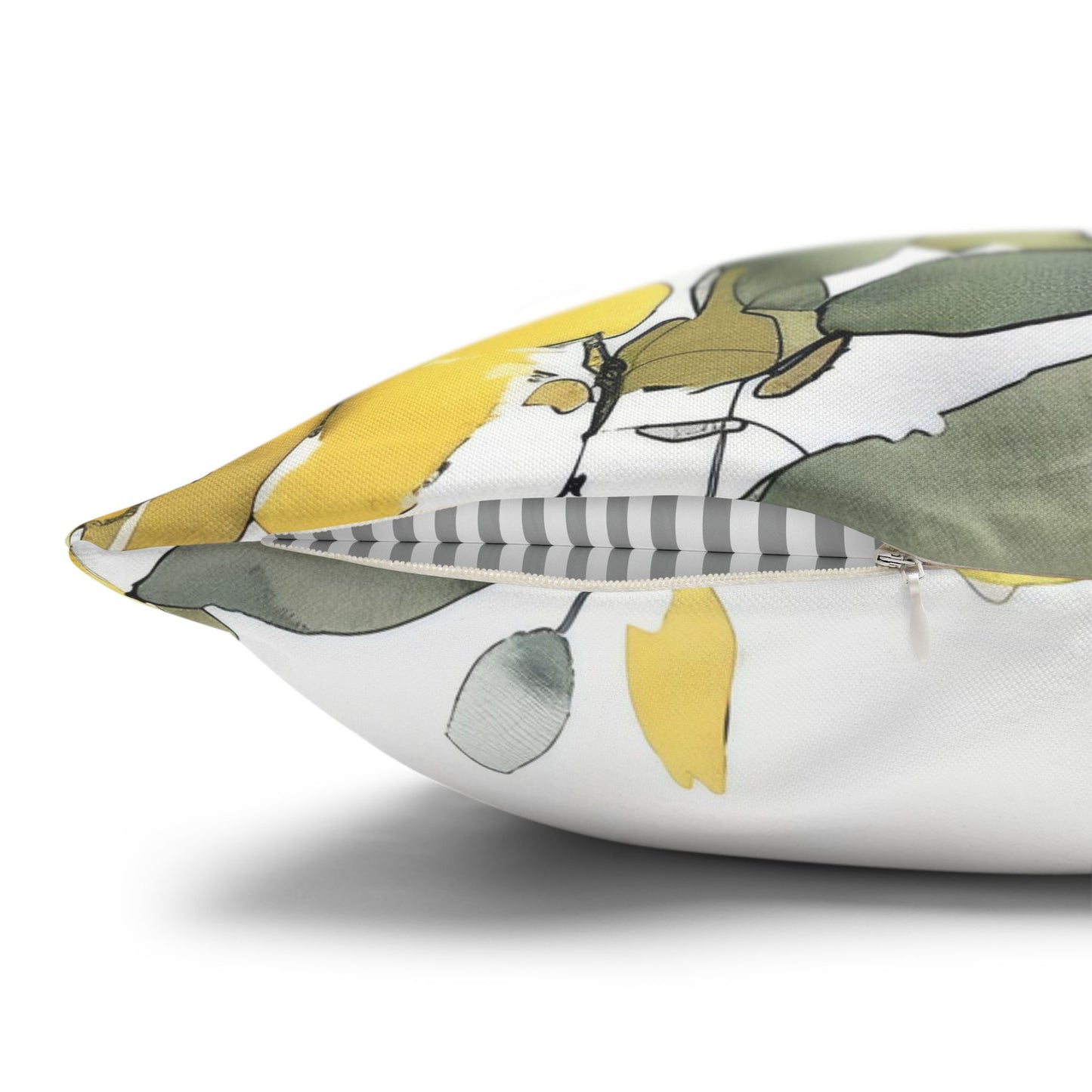 Yellow Floral Pillowcase — Watercolor Blossom Square Throw Pillow Cover