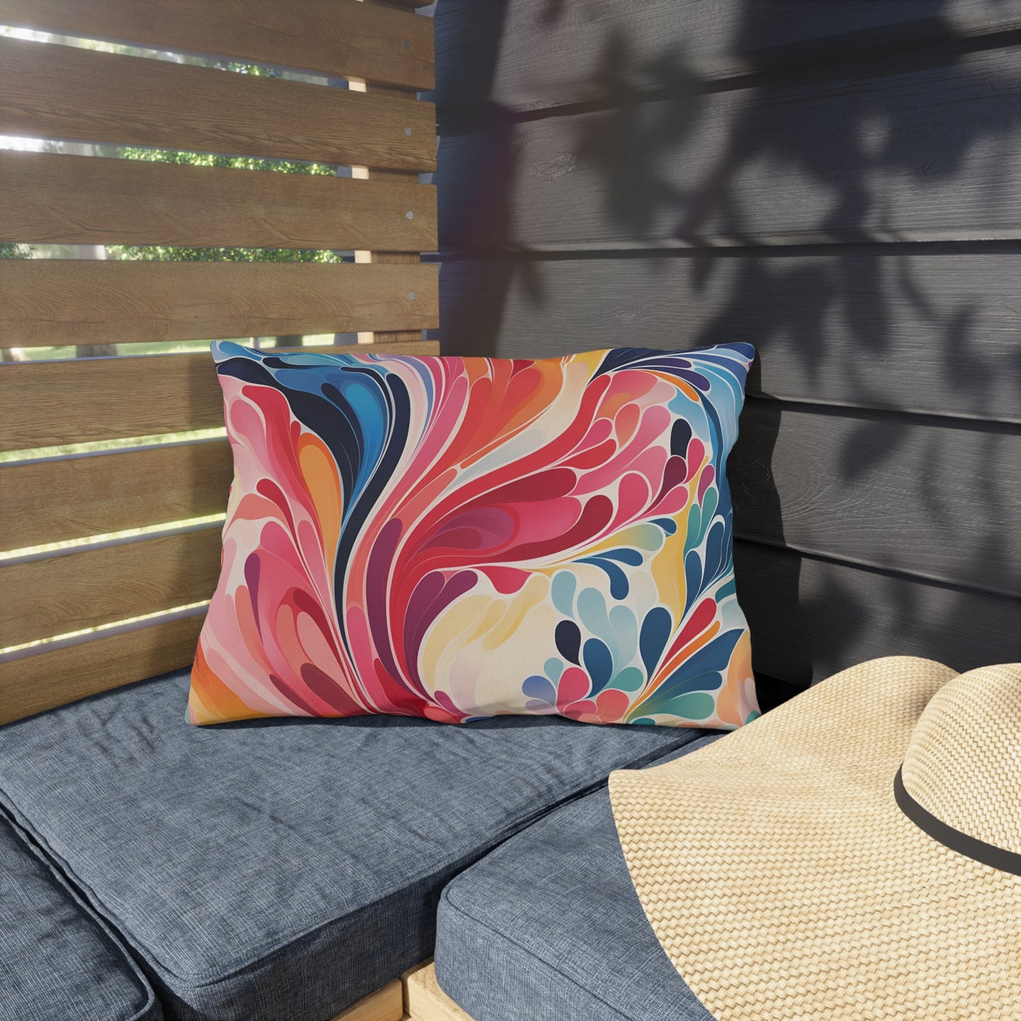 Vibrant Swirl Outdoor Pillow — Colorful Abstract Patio Cushion