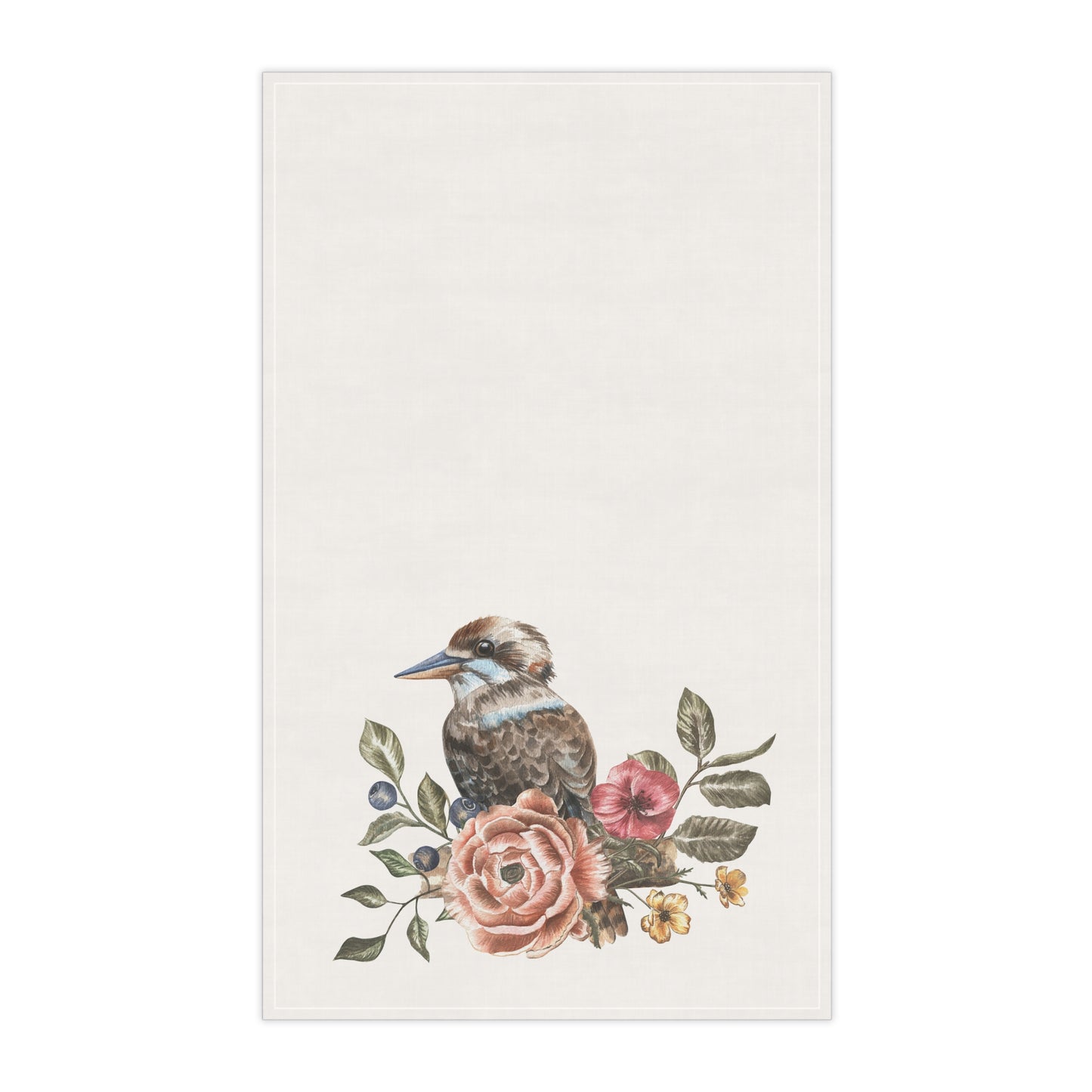 Kookaburra with Roses Tea Towel | Floral Bird Kitchen Towel