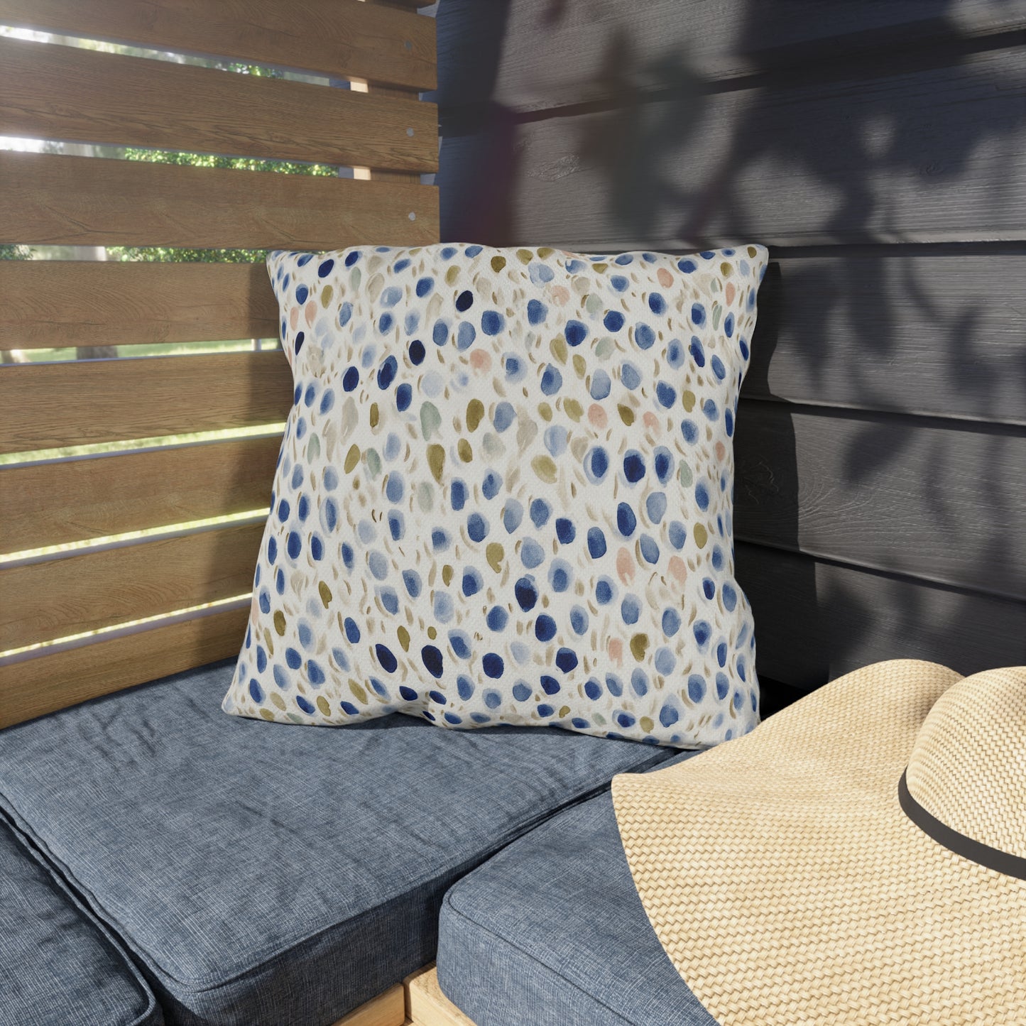 Blue Moroccan Tile Outdoor Pillow — Navy Geometric Patio Cushion
