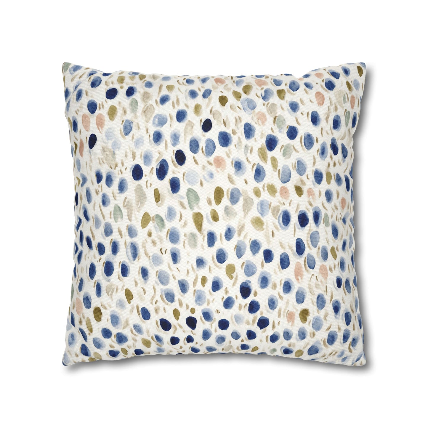 Watercolor Pebble Pattern Pillowcase — Blue & Neutral Square Throw Pillow Cover
