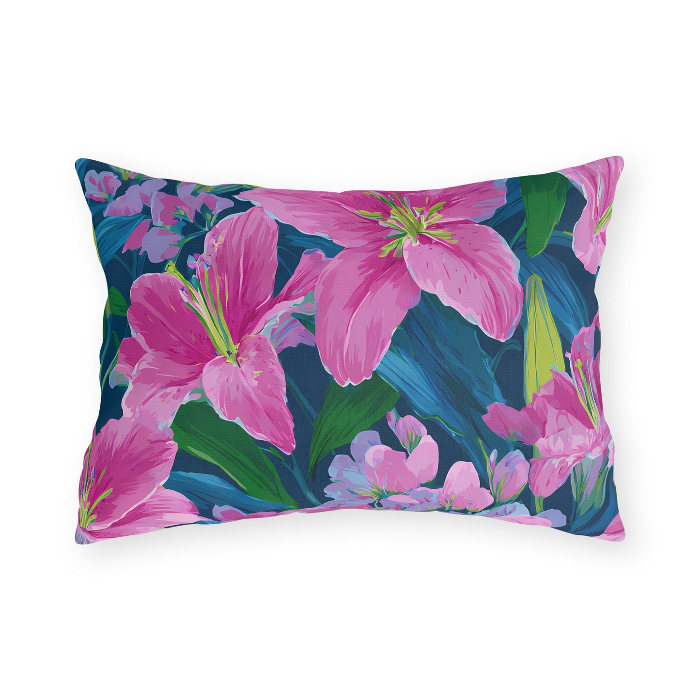 Floral Brushstroke Outdoor Pillow — Vibrant Orange & Pink Garden Accent