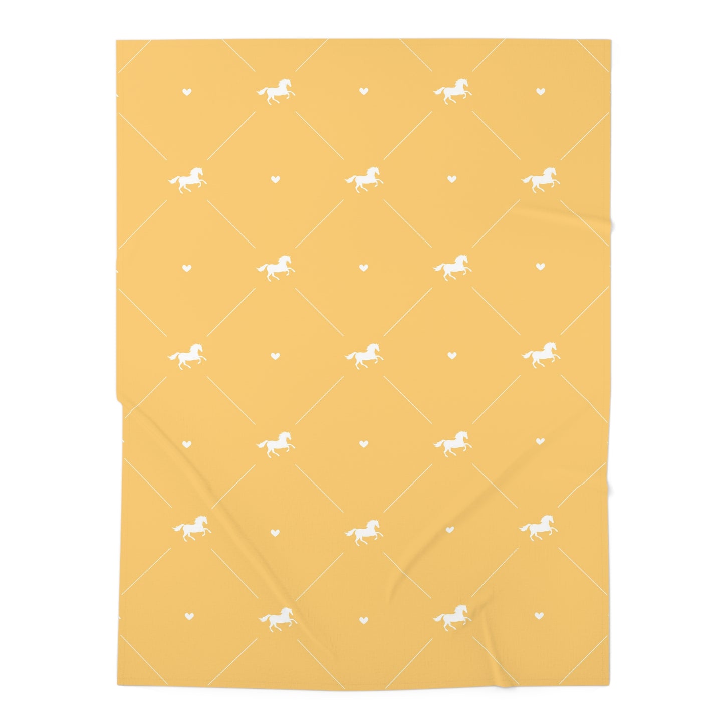 Mustard Baby Swaddle Blanket — Soft Newborn Wrap with Tiny Horse and Heart Pattern
