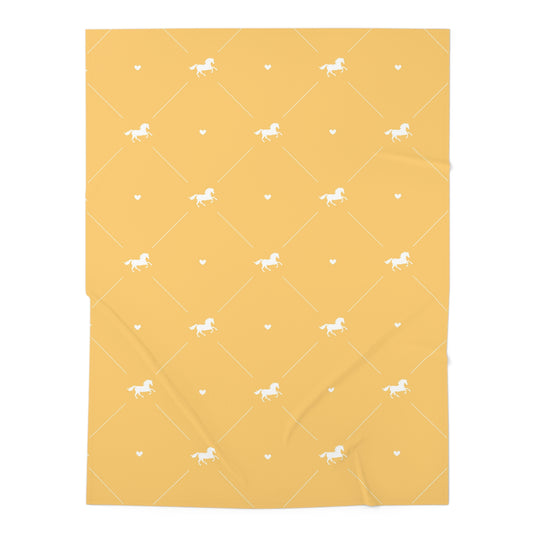 Mustard Baby Swaddle Blanket — Soft Newborn Wrap with Tiny Horse and Heart Pattern