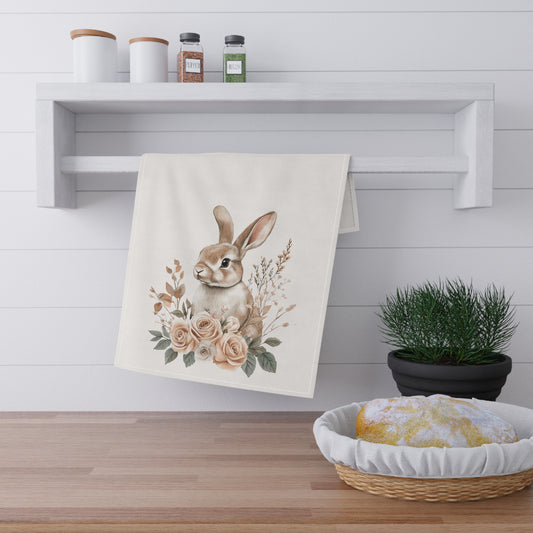 Watercolor Bunny Floral Tea Towel | Spring Kitchen Decor