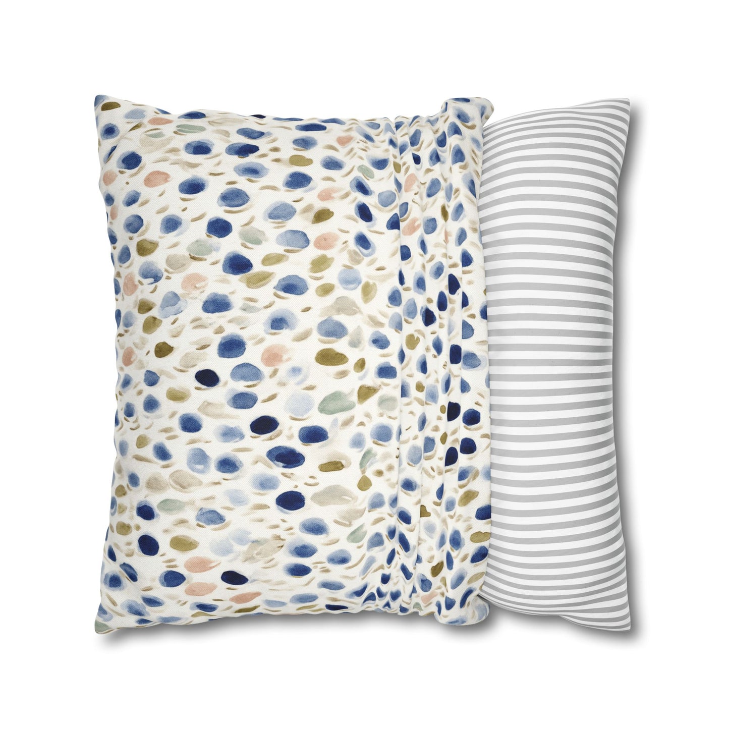 Watercolor Pebble Pattern Pillowcase — Blue & Neutral Square Throw Pillow Cover
