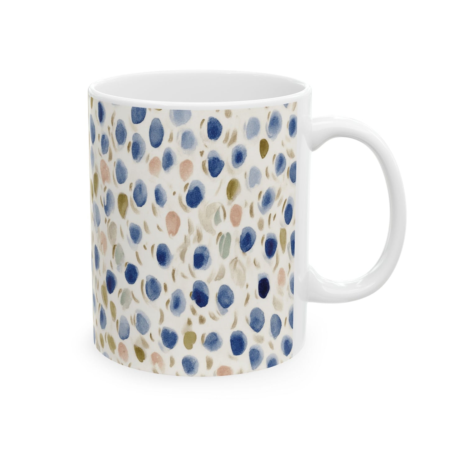 Blue Olive Watercolor Dot Ceramic Mug – Abstract Speckled Coffee Cup (11oz/15oz)