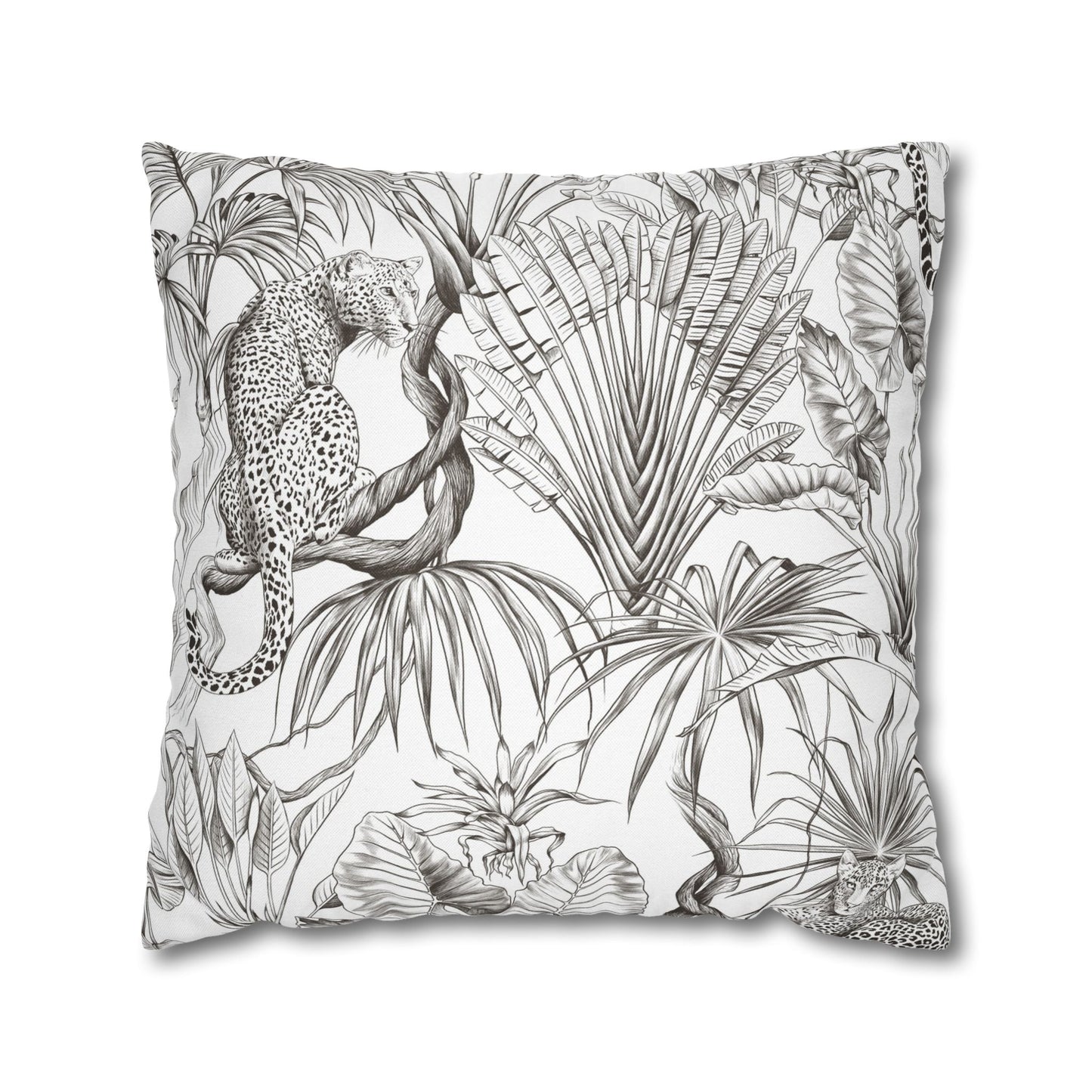 Tropical Leopard Pillowcase — Botanical Black & White Throw Pillow Cover