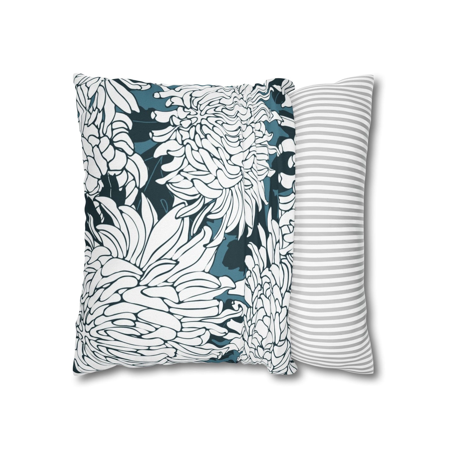 Chrysanthemum Floral Pillowcase — Navy & White Decorative Throw Pillow