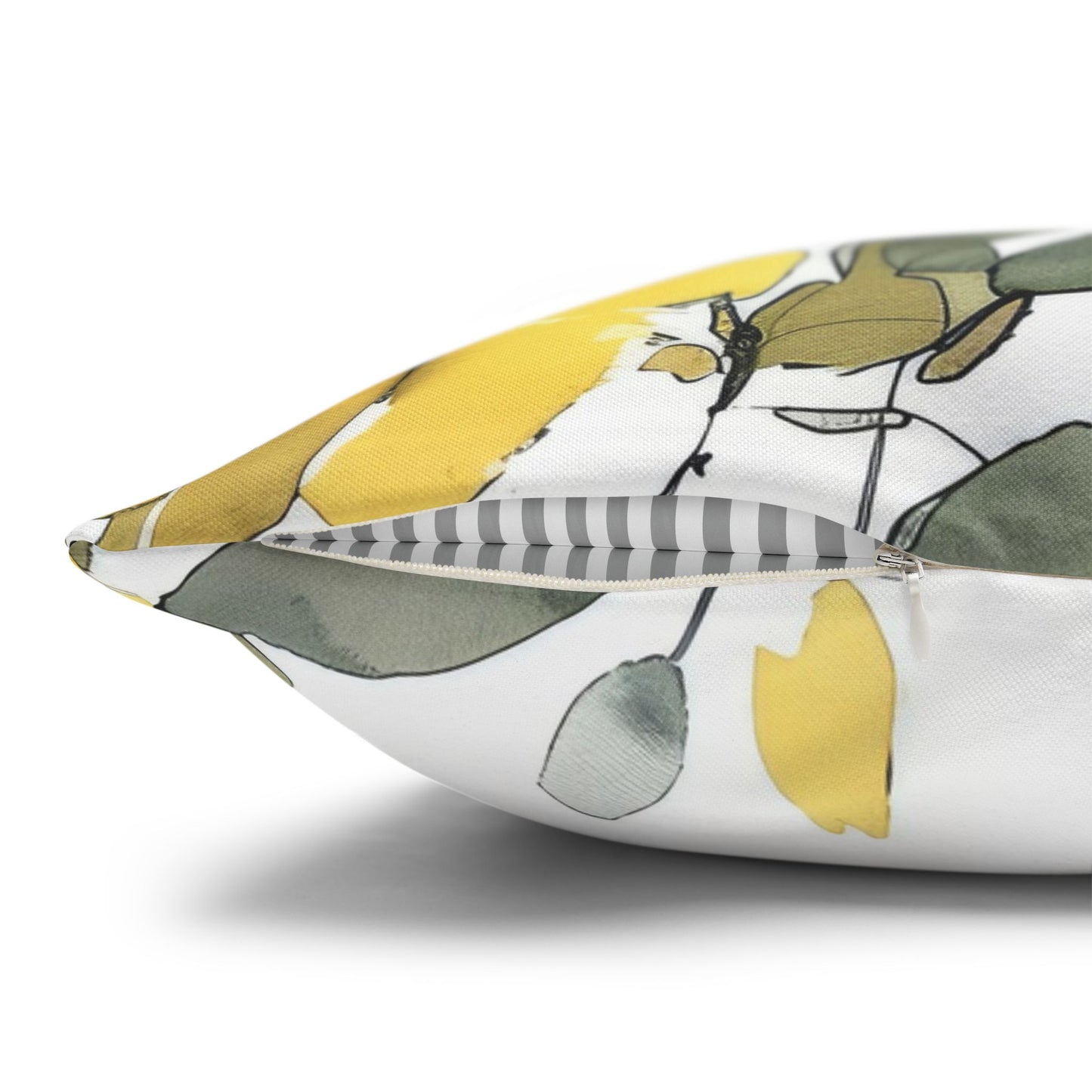 Yellow Floral Pillowcase — Watercolor Blossom Square Throw Pillow Cover