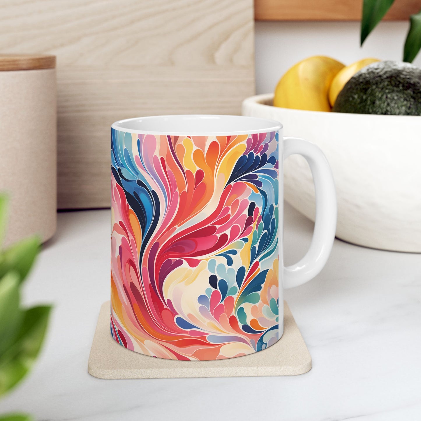 Colorful Abstract Swirl Ceramic Mug — Vibrant 11oz & 15oz Coffee Cup