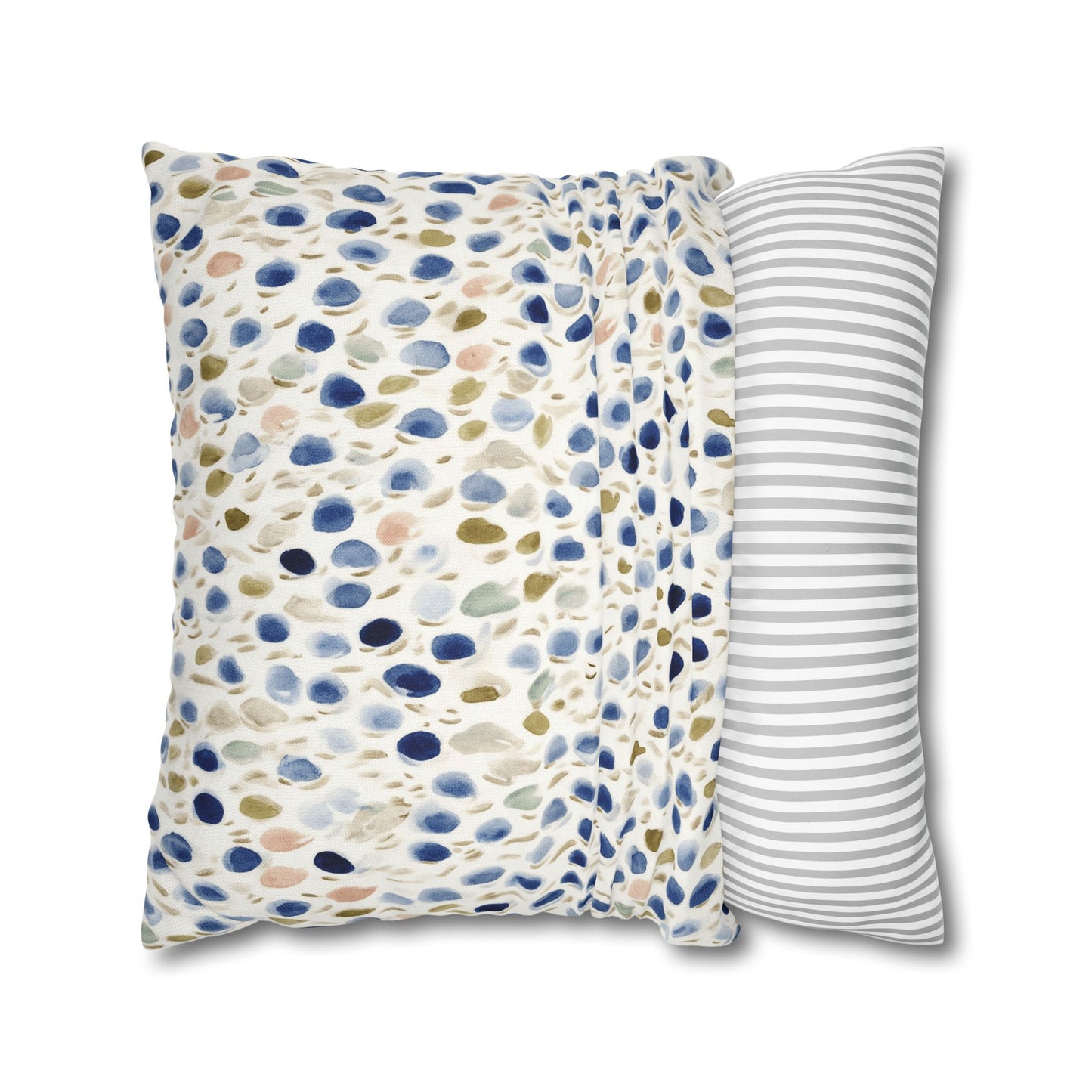 Watercolor Pebble Pattern Pillowcase — Blue & Neutral Square Throw Pillow Cover