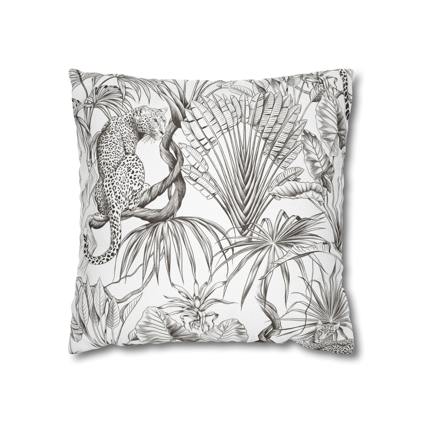 Tropical Leopard Pillowcase — Botanical Black & White Throw Pillow Cover