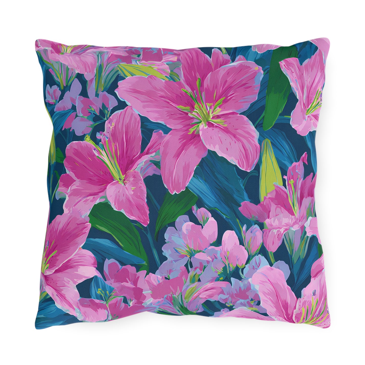 Floral Brushstroke Outdoor Pillow — Vibrant Orange & Pink Garden Accent