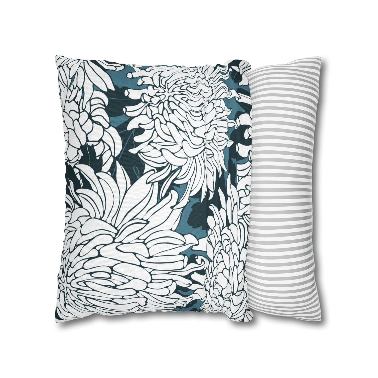 Chrysanthemum Floral Pillowcase — Navy & White Decorative Throw Pillow