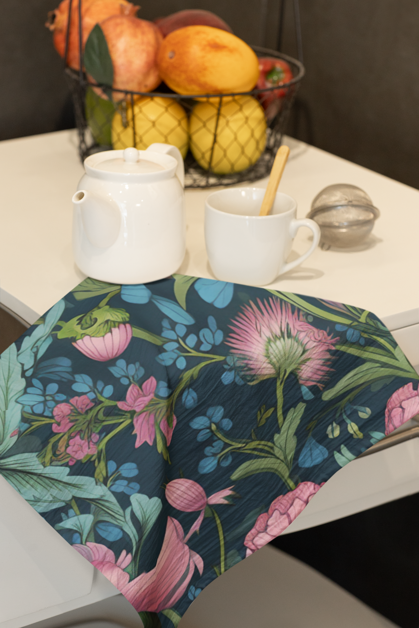 Vintage Floral Pattern Tea Towel | Pink Botanical Illustration