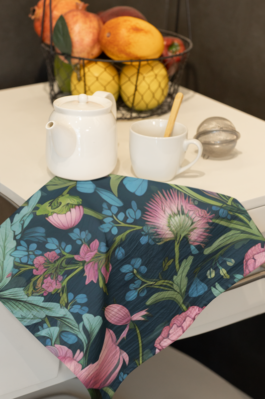 Vintage Floral Pattern Tea Towel | Pink Botanical Illustration