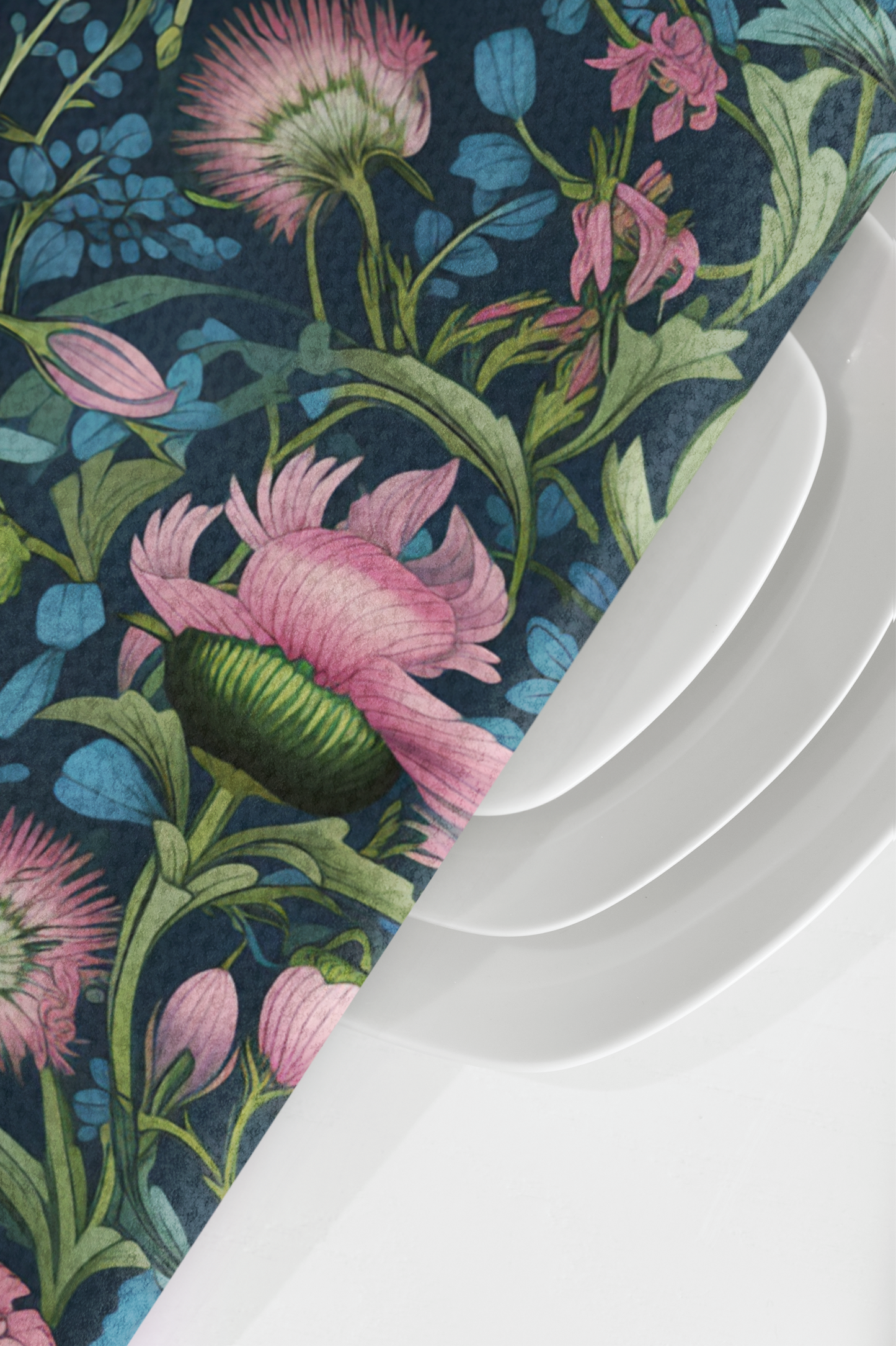 Vintage Floral Pattern Tea Towel | Pink Botanical Illustration