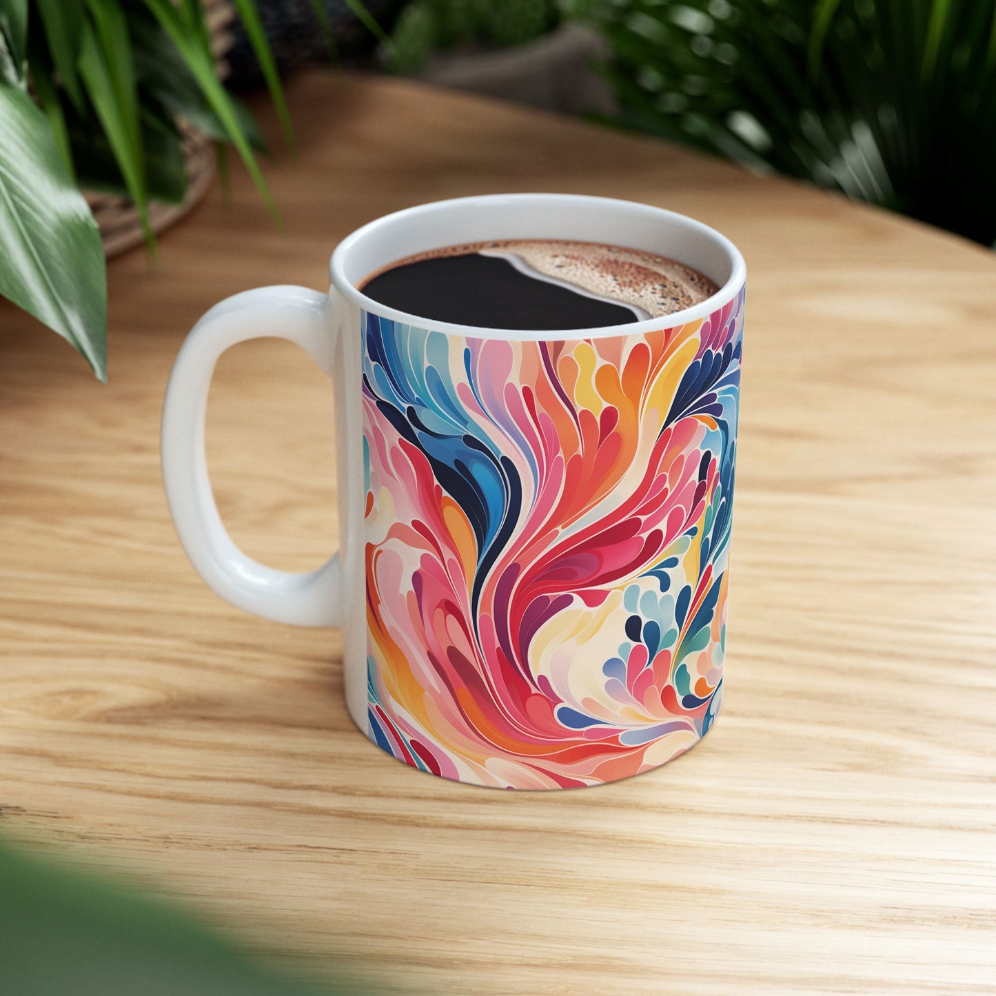 Colorful Abstract Swirl Ceramic Mug — Vibrant 11oz & 15oz Coffee Cup