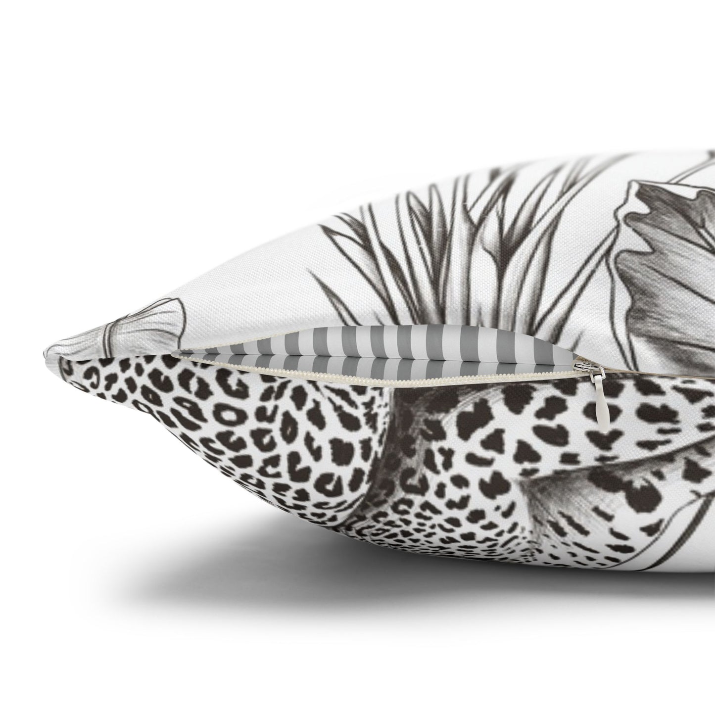 Tropical Leopard Pillowcase — Botanical Black & White Throw Pillow Cover