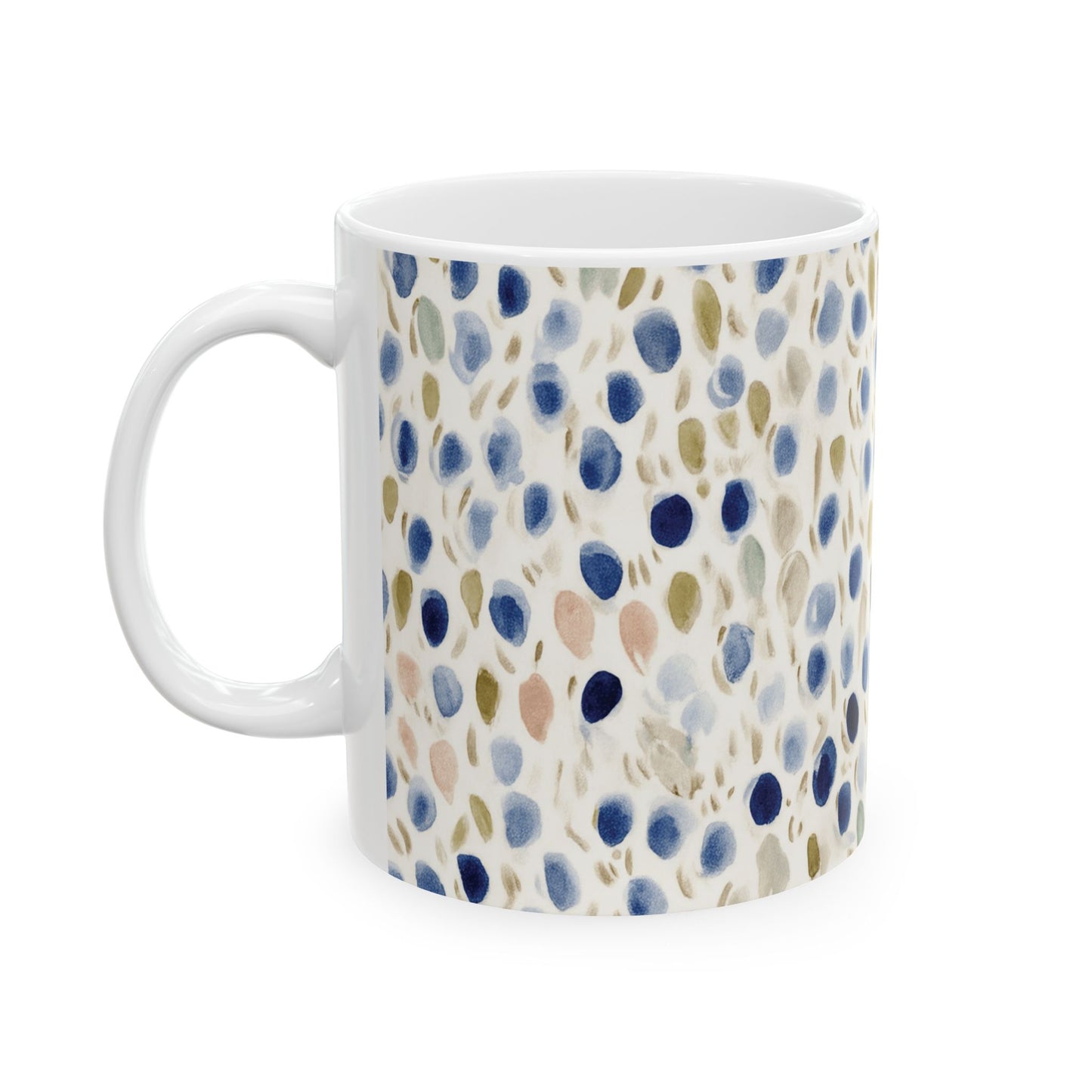 Blue Olive Watercolor Dot Ceramic Mug – Abstract Speckled Coffee Cup (11oz/15oz)