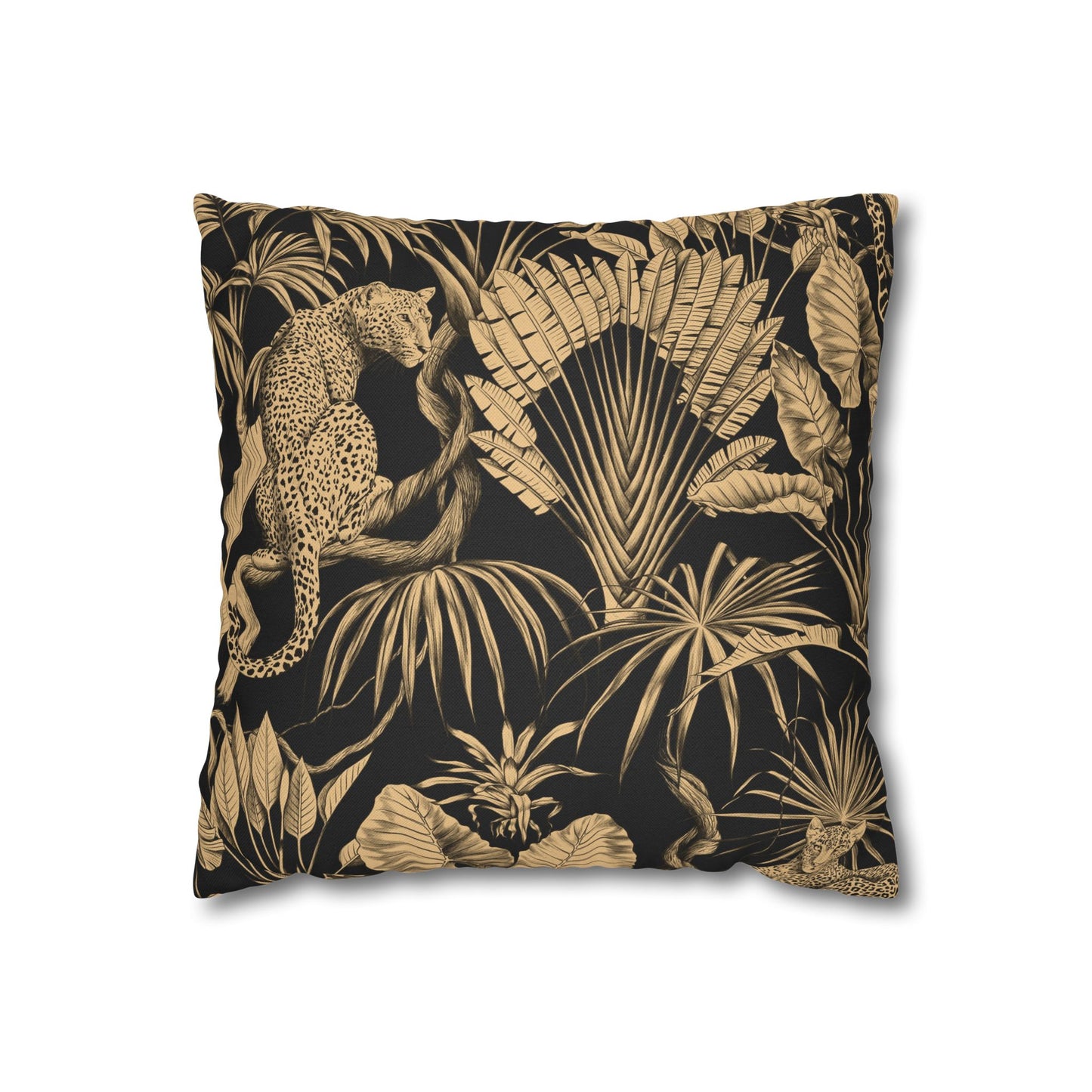 Tropical Leopard Decorative Pillowcase — Gold Palm Leaves on Black