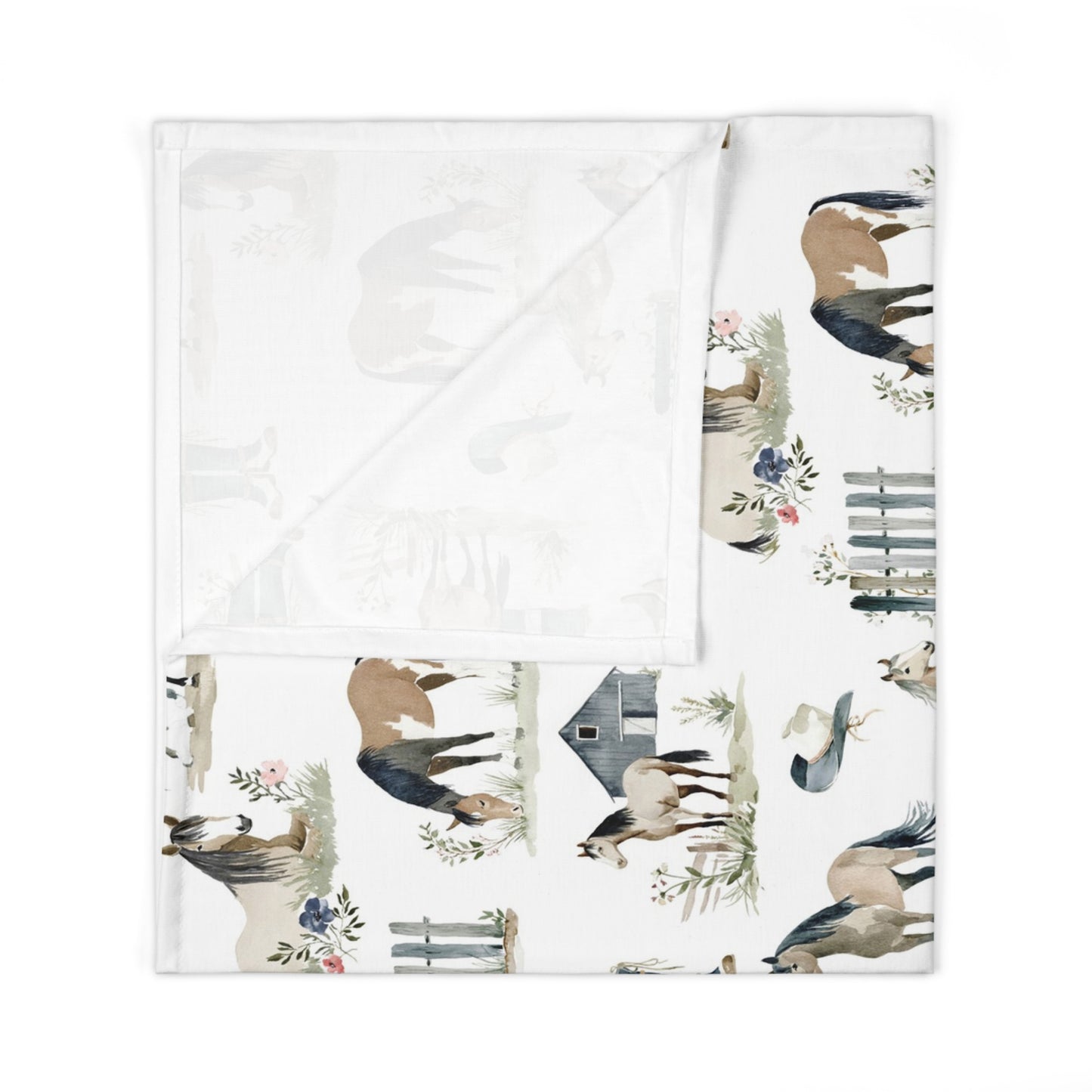 Horse Nursery Swaddle Blanket – Watercolor Farm Ponies Pattern for Baby Shower & Newborn