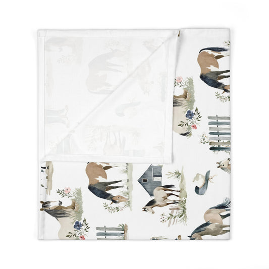 Horse Nursery Swaddle Blanket – Watercolor Farm Ponies Pattern for Baby Shower & Newborn