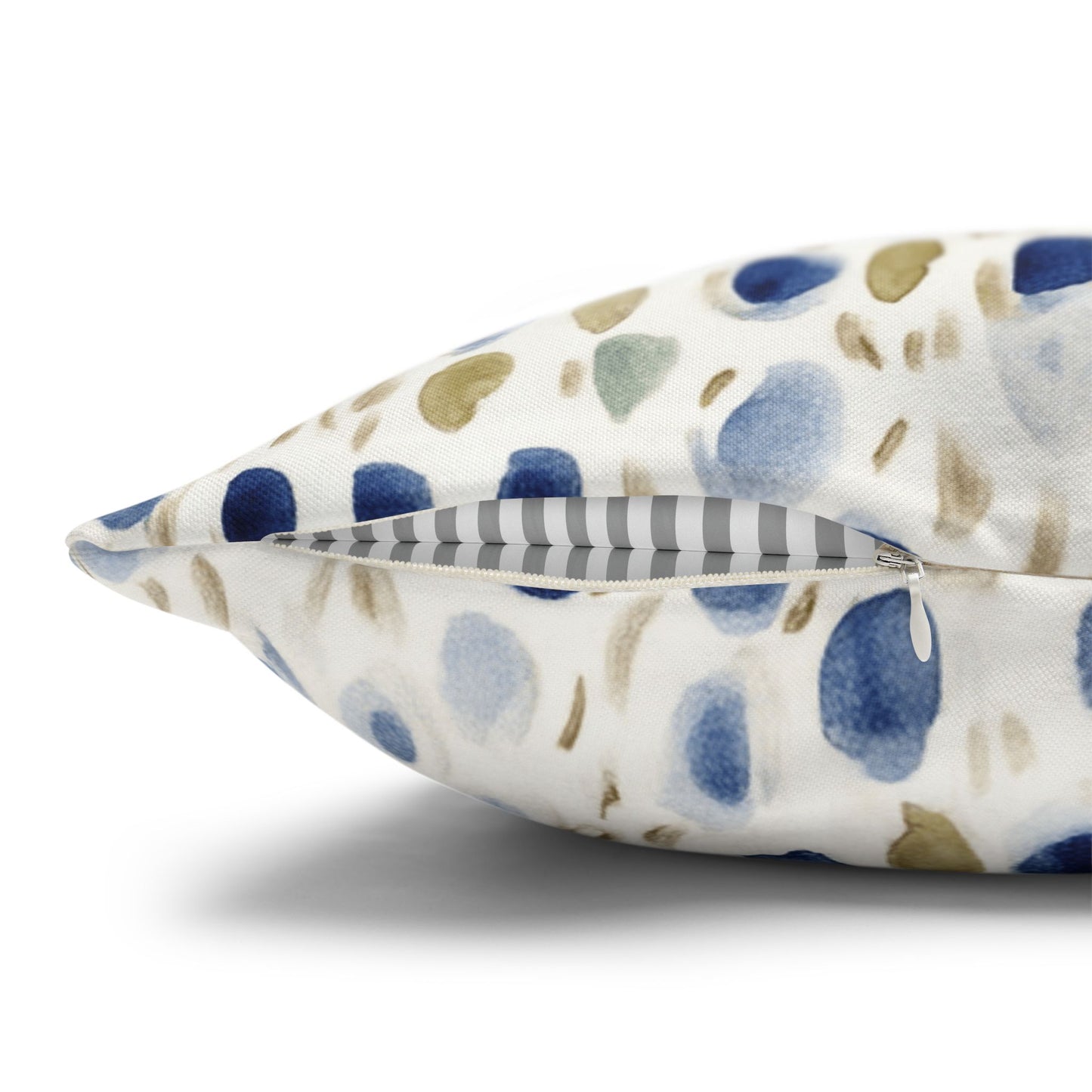 Watercolor Pebble Pattern Pillowcase — Blue & Neutral Square Throw Pillow Cover