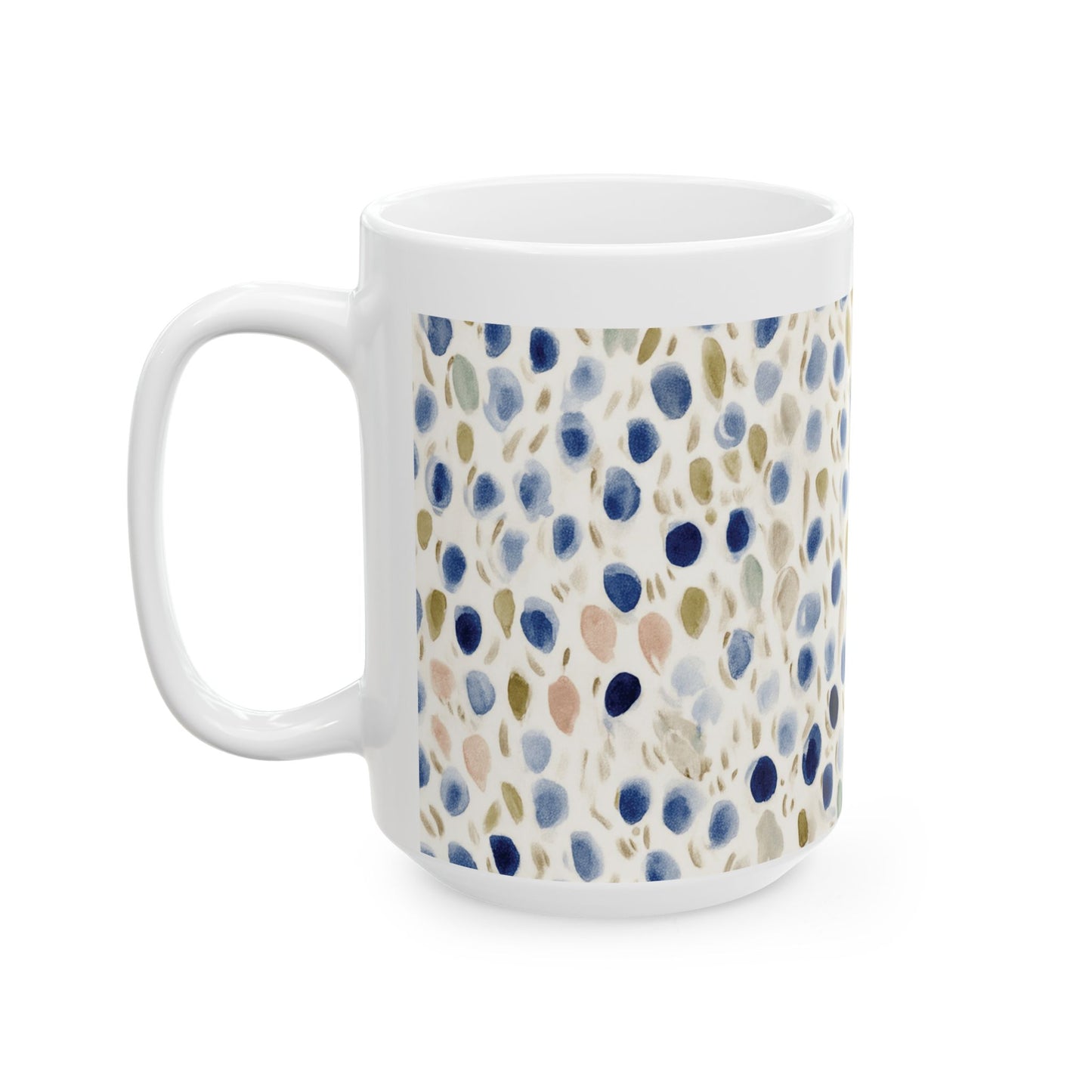 Blue Olive Watercolor Dot Ceramic Mug – Abstract Speckled Coffee Cup (11oz/15oz)
