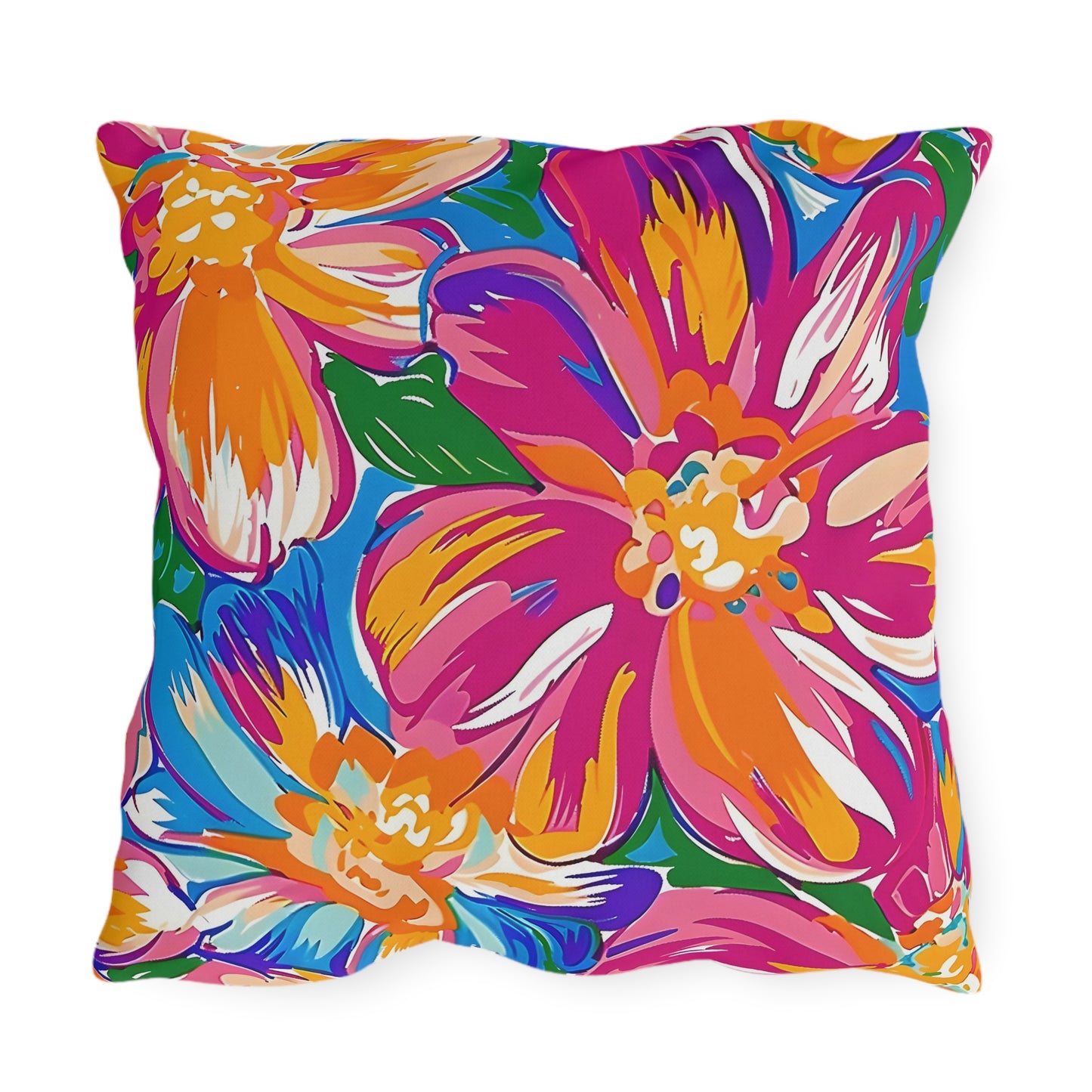 Bright Tropical Floral Outdoor Pillow | Colorful Hibiscus Patio Cushion