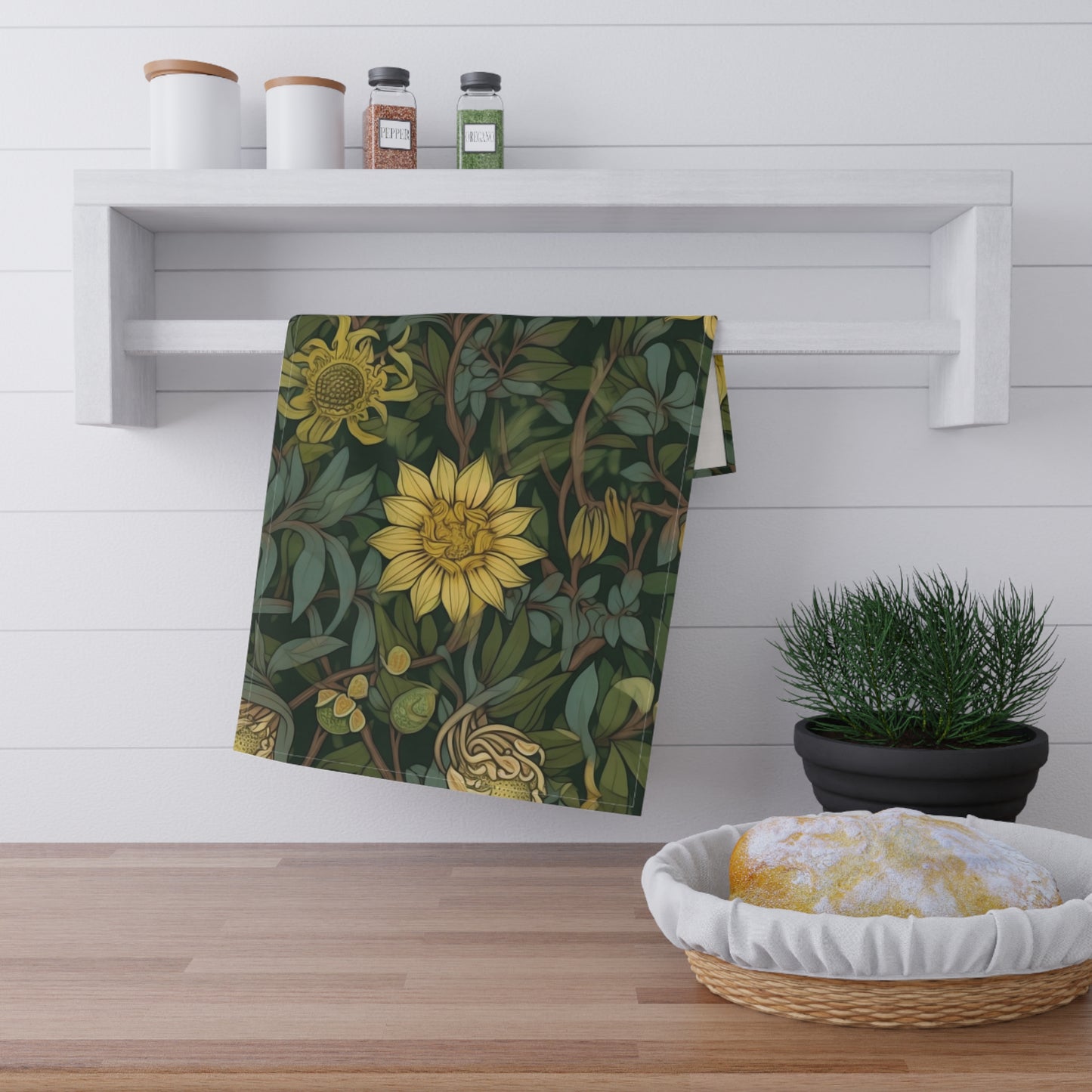 Yellow Floral Vine Tea Towel | Botanical Sunflower Kitchen Towel