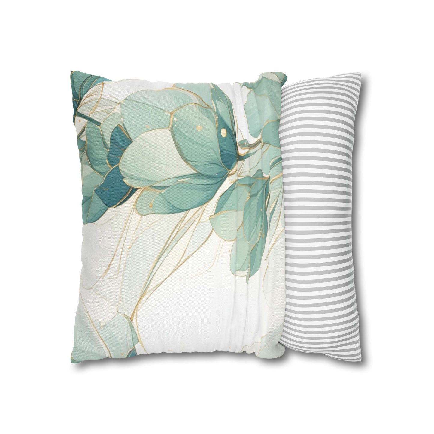 Botanical Teal Floral Square Pillow Cover — Soft Spun Polyester Decorative Throw Pillowcase