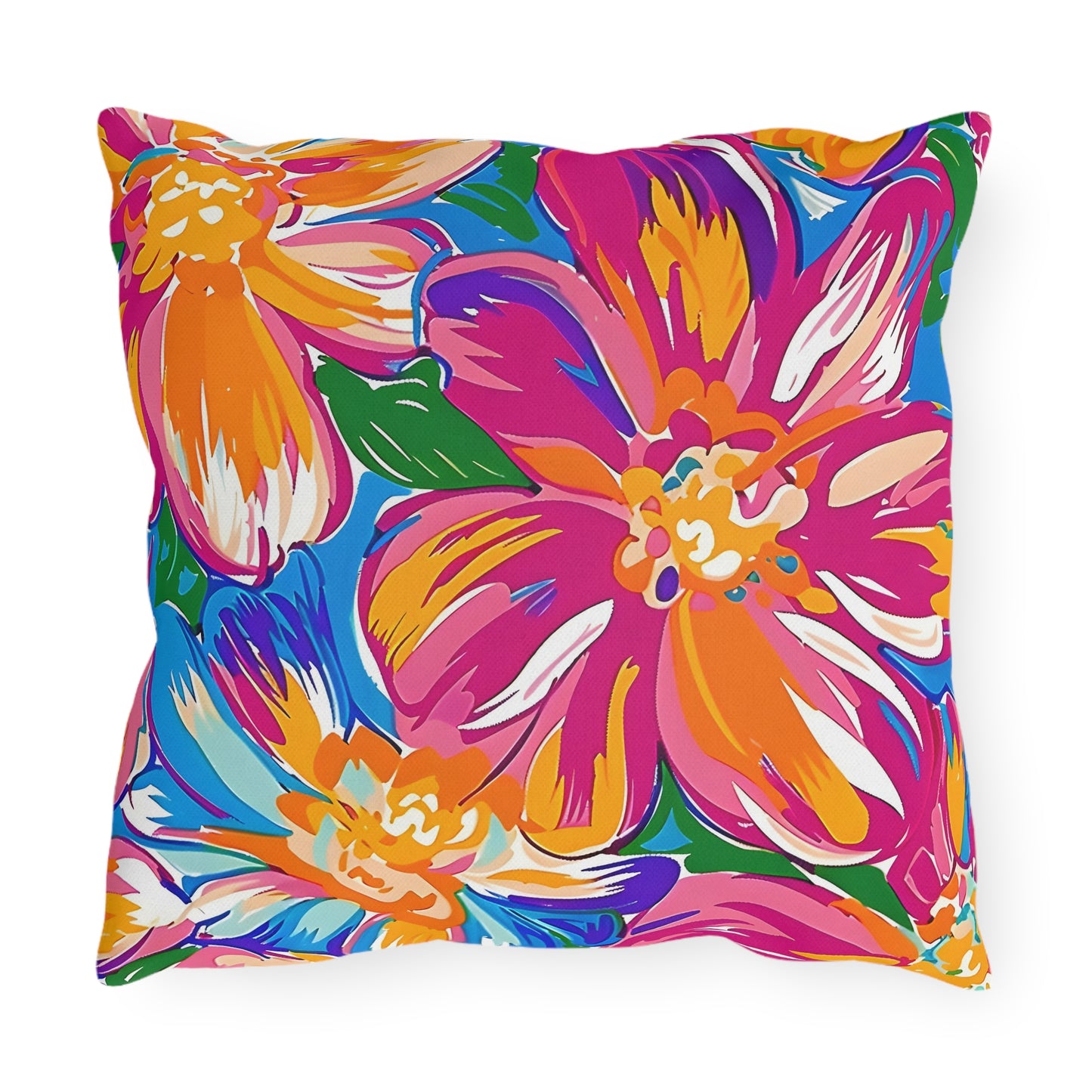 Bright Tropical Floral Outdoor Pillow | Colorful Hibiscus Patio Cushion