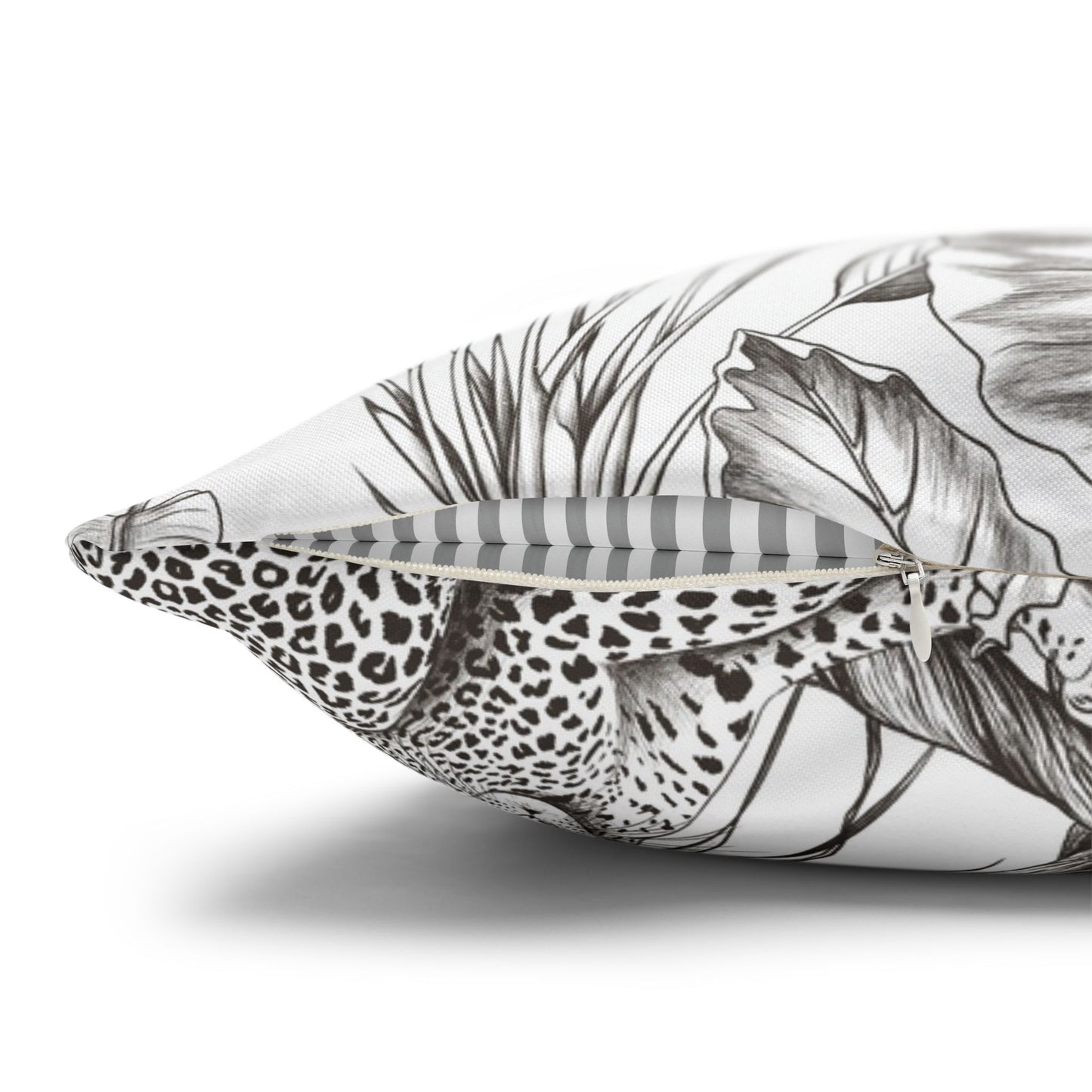 Tropical Leopard Pillowcase — Botanical Black & White Throw Pillow Cover