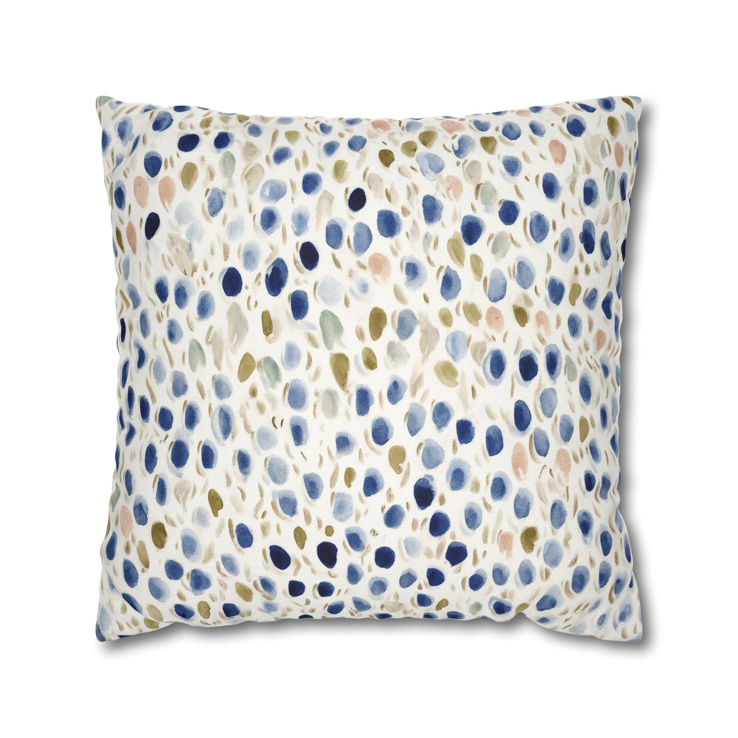 Watercolor Pebble Pattern Pillowcase — Blue & Neutral Square Throw Pillow Cover