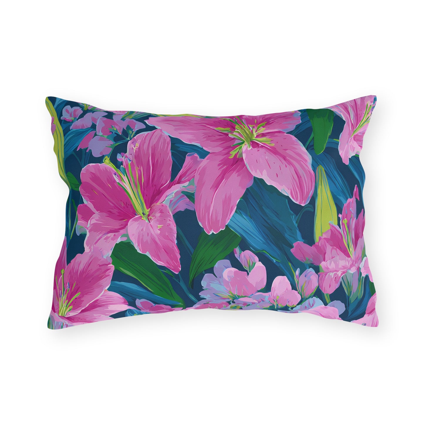 Floral Brushstroke Outdoor Pillow — Vibrant Orange & Pink Garden Accent