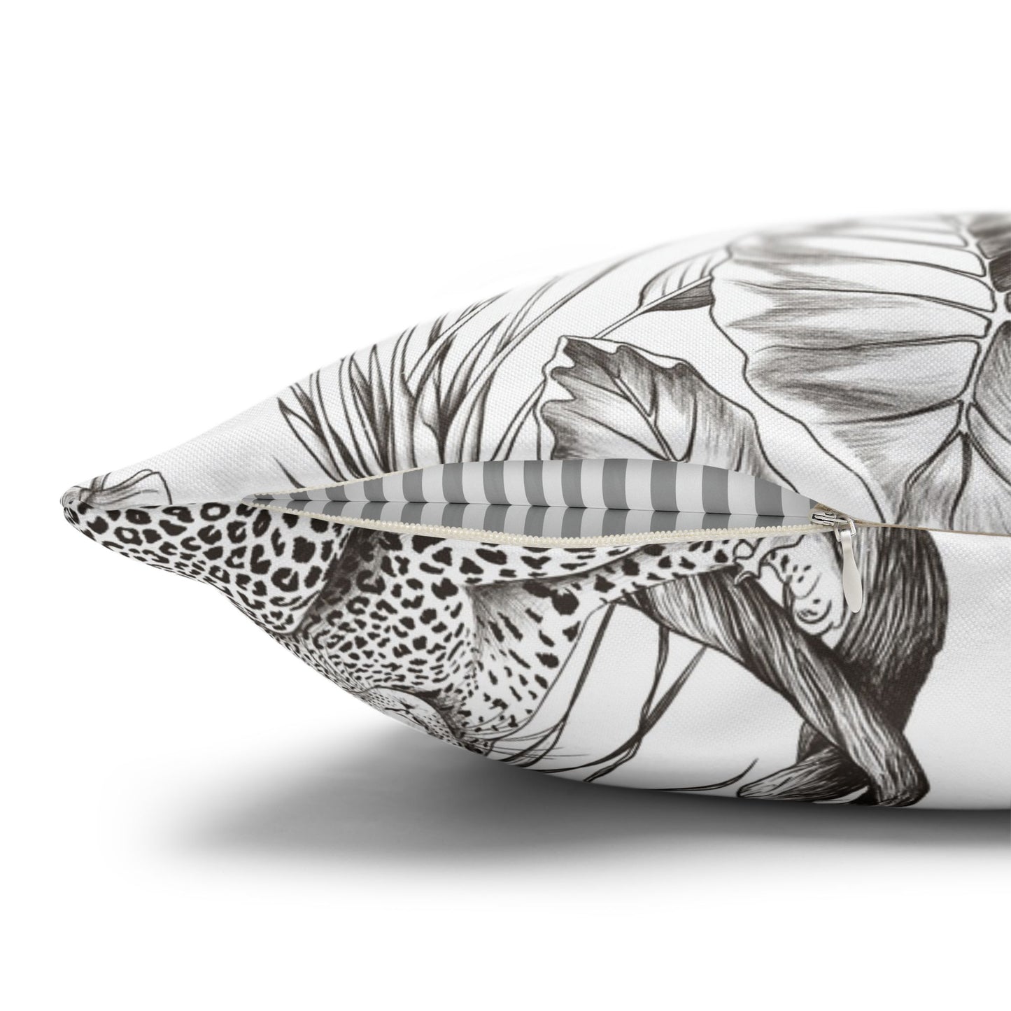 Tropical Leopard Pillowcase — Botanical Black & White Throw Pillow Cover
