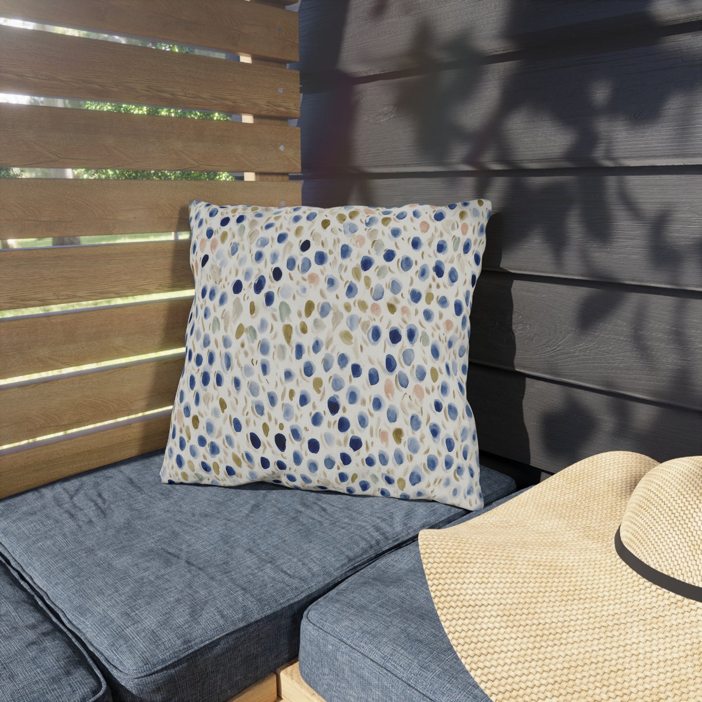 Blue Moroccan Tile Outdoor Pillow — Navy Geometric Patio Cushion