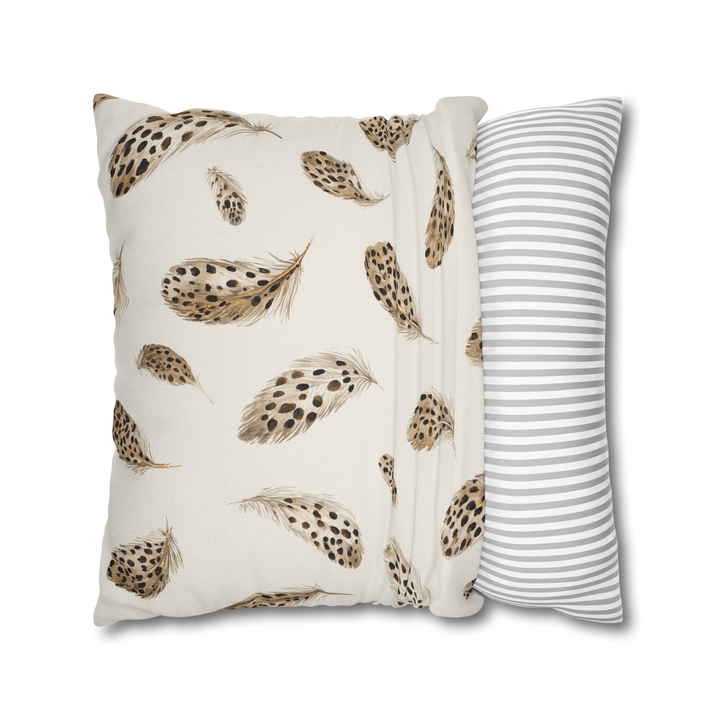 Feather Toss Decorative Pillowcase — Neutral Speckled Feathers Square Throw Pillow Cover