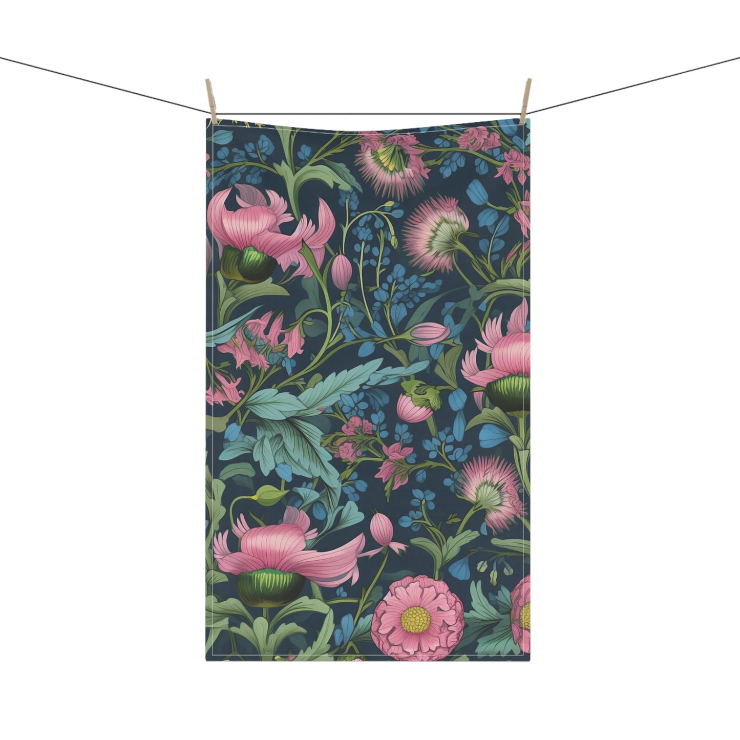 Vintage Floral Pattern Tea Towel | Pink Botanical Illustration